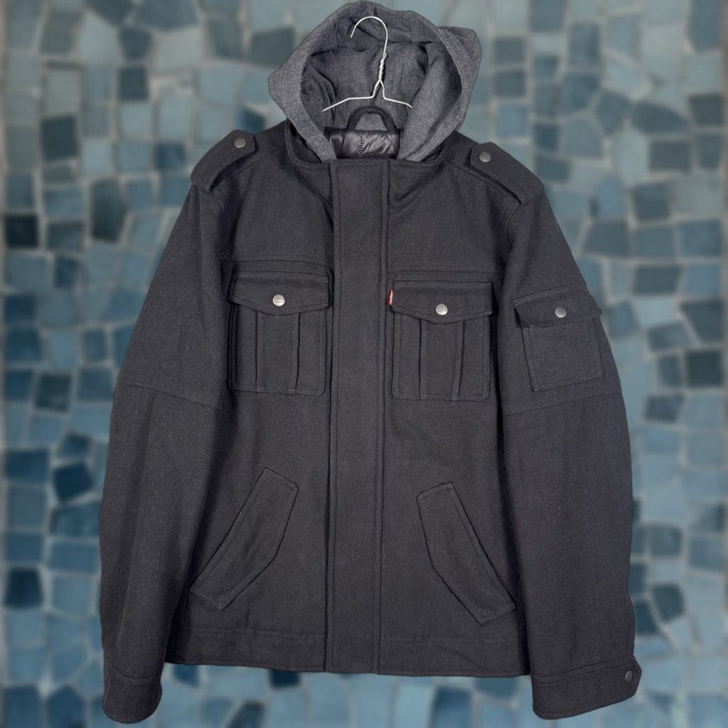 Levi's Levi’s Jacket Men’s S Military Trucker Quilted Wool Blend Pea Coat Full Zip Black Wool Blend Solid City Classic Outdoor Fall Winter 90s Mens Size US S / EU 44-46 / 1 - 1 Thumbnail
