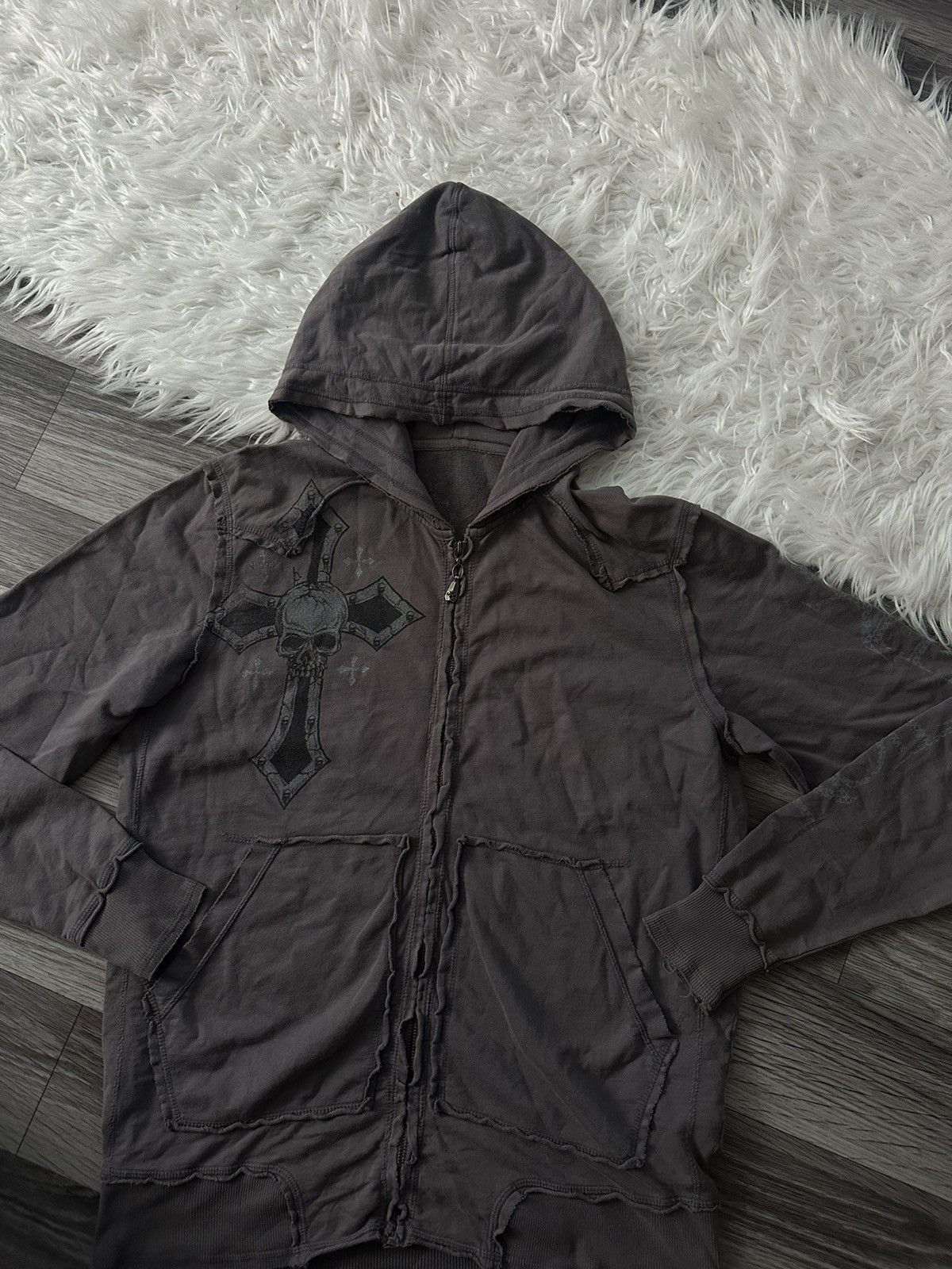 Affliction Vintage Y2K Distressed Zip Up Hoodie Big Logo