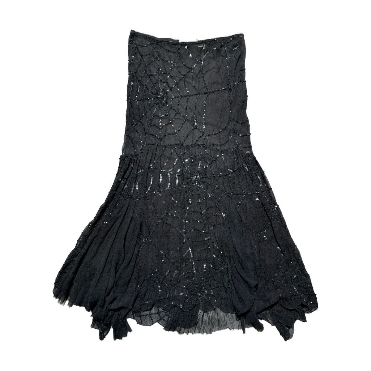 image of Designer Trelice Cooper Silk Spiderweb Flowy Sequin Skirt in Black, Women's (Size 30)