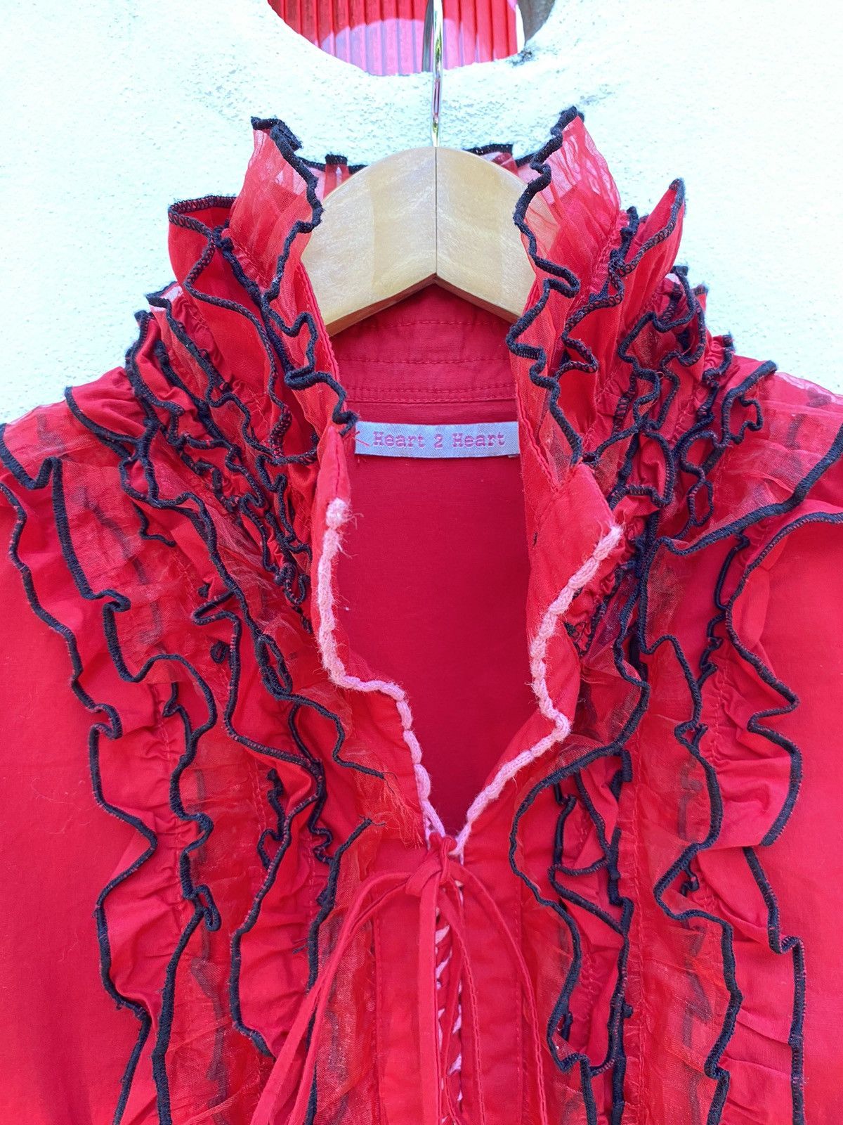 Designer × Japanese Brand Heart 2 Heart Y2K red ruffle blouse shirt Size XS / US 0-2 / IT 36-38 - 20 Thumbnail