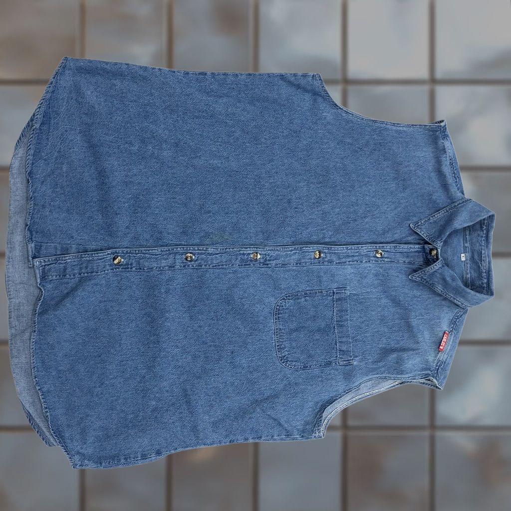 Denime VINTAGE Carlos n Charlies Clothesline Men's L Sleeveless Denim Button Down Shirt Size US L / EU 52-54 / 3 - 1 Thumbnail