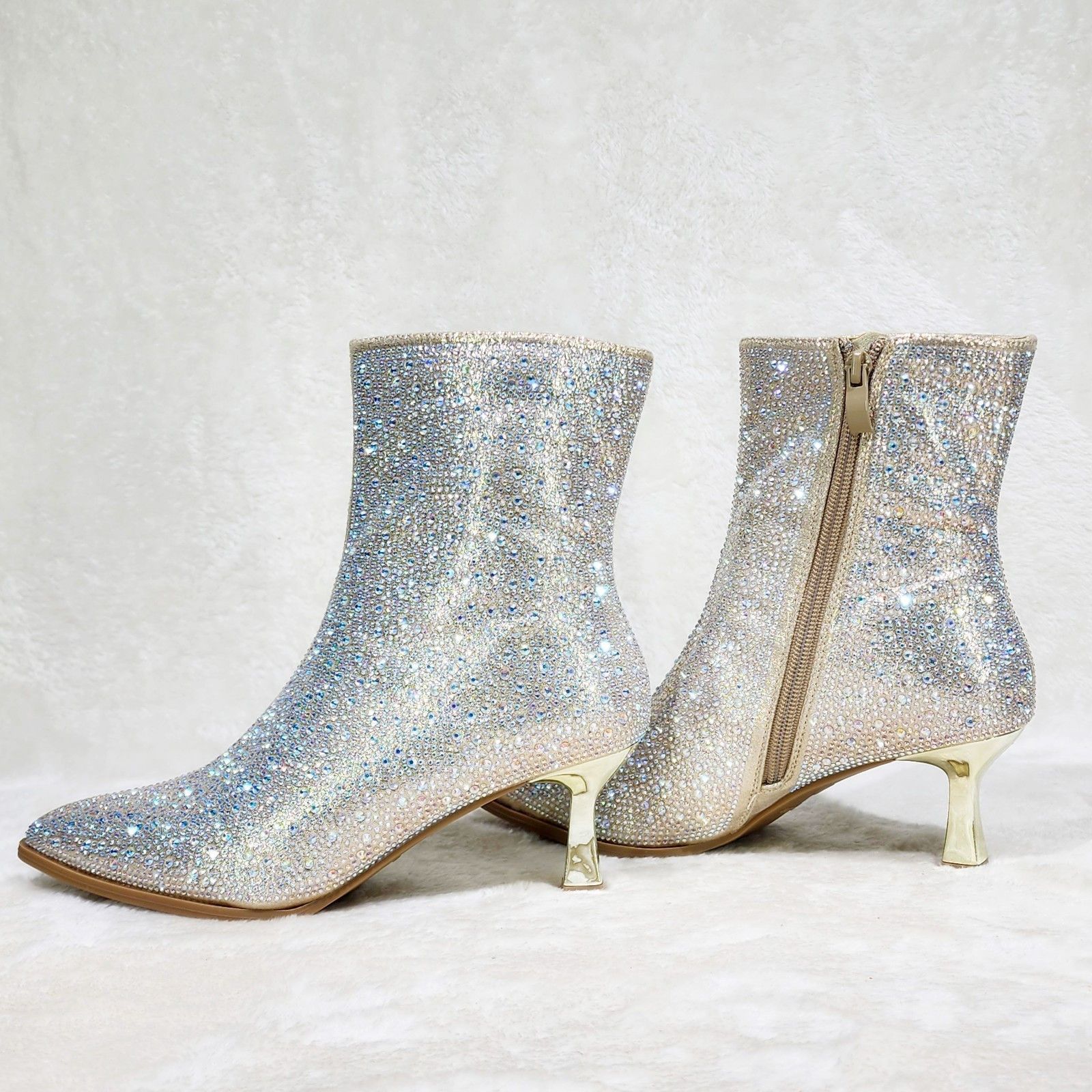 Other Champagne Gold Rhinestone Ankle Boots 2.5" Kitten Heels Size US 7 / IT 37 - 1 Thumbnail