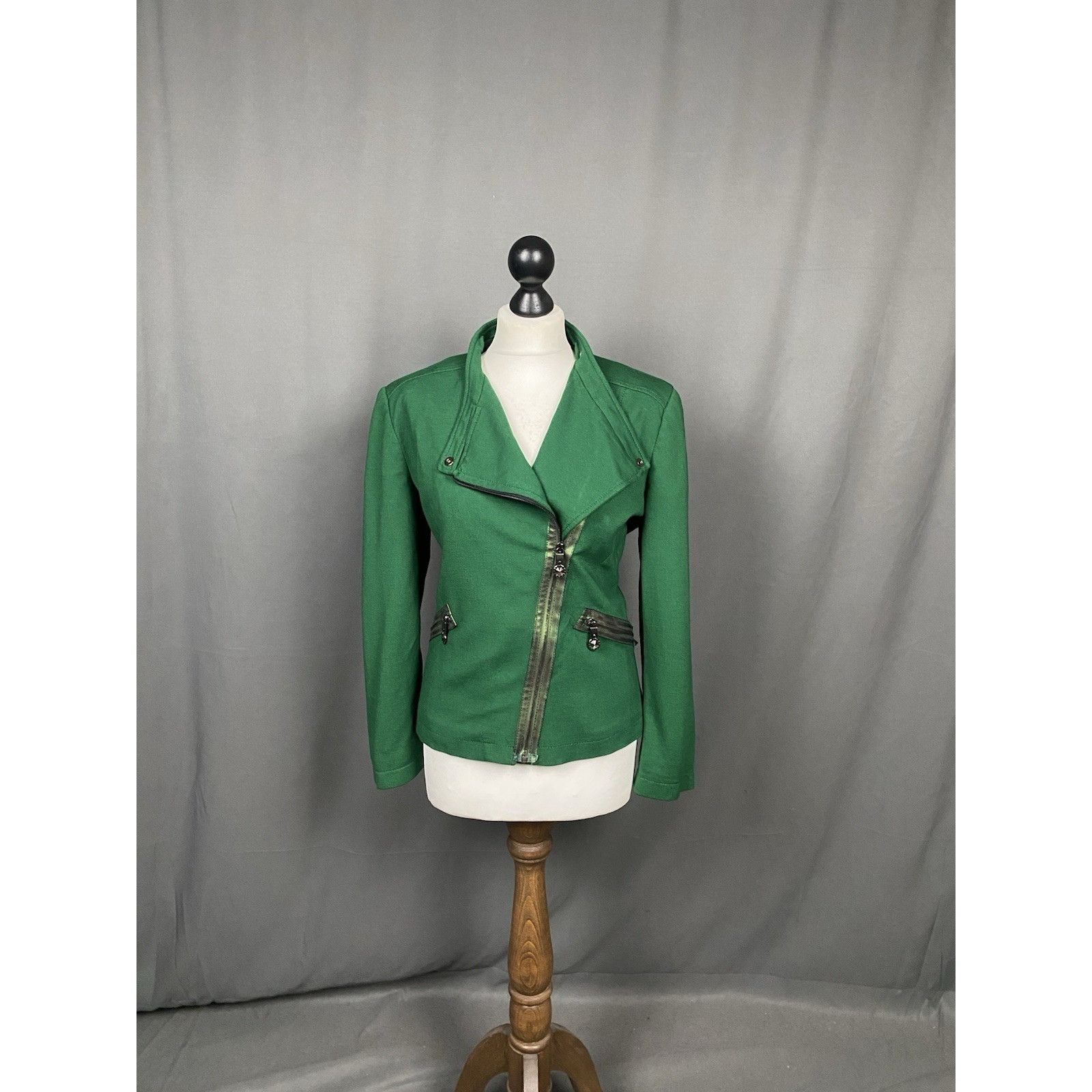 Versace Versace Women's Green Assymetrical Moto Biker Jacket Size US Size XL / US 12-14 / IT 48-50 - 3 Thumbnail