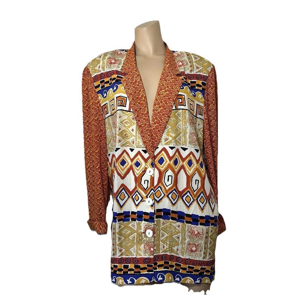 Vintage Vtg Carole Little Petites Aztec Artsy Blazer Size 14P Boho Size XL / US 12-14 / IT 48-50 - 2 Thumbnail