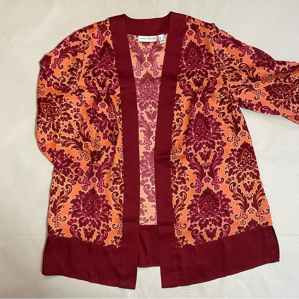 Other New Susan Graver Red Printed Woven Open-Front Cardigan Size Size S / US 4 / IT 40 - 8 Thumbnail