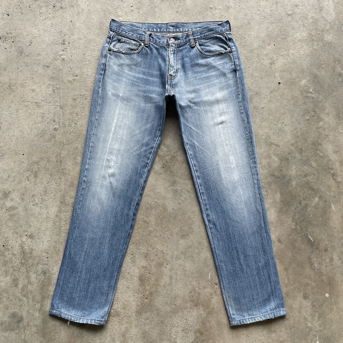 image of W32 Vintage Faded Wash Denim Jeans Pants in Faded Blue, Men's