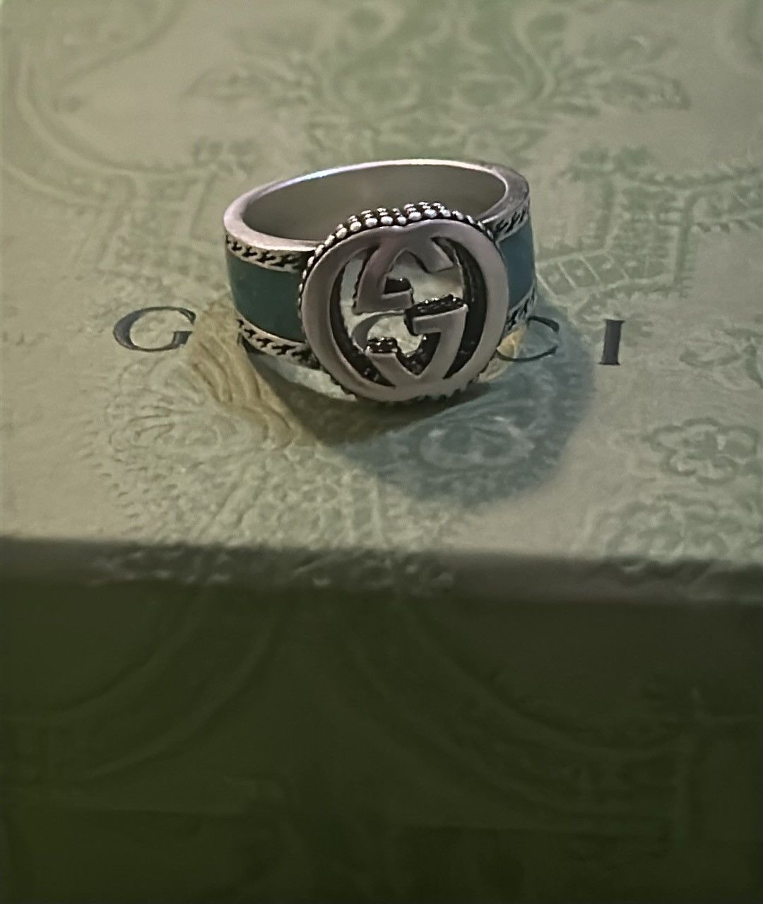 Gucci Gucci Interlocking G Turquoise Enamel Ring 14mm AG925 Size ONE SIZE - 7 Thumbnail