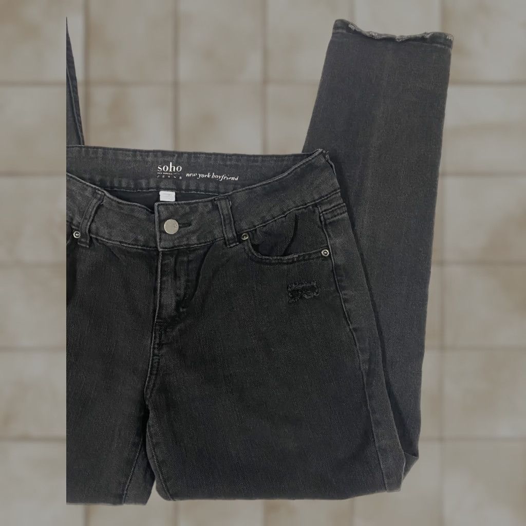 Vintage SOHO New York and Company Jeans Womens Boyfriend 30 Black Denim Zip Sl 28in Mid Rise Stretch Slimming Crop Modern Designer Size 30" / US 8 / IT 44 - 1 Thumbnail
