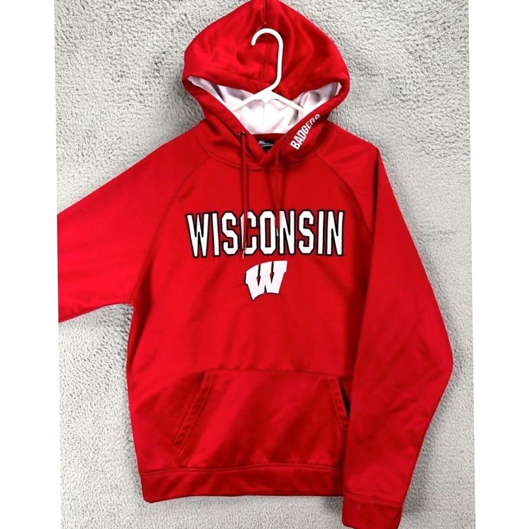 Vintage Colosseum Hoodie Sweatshirt Adult Large Red Wisconsin Pullover Drawstring Mens Size US L / EU 52-54 / 3 - 2 Thumbnail