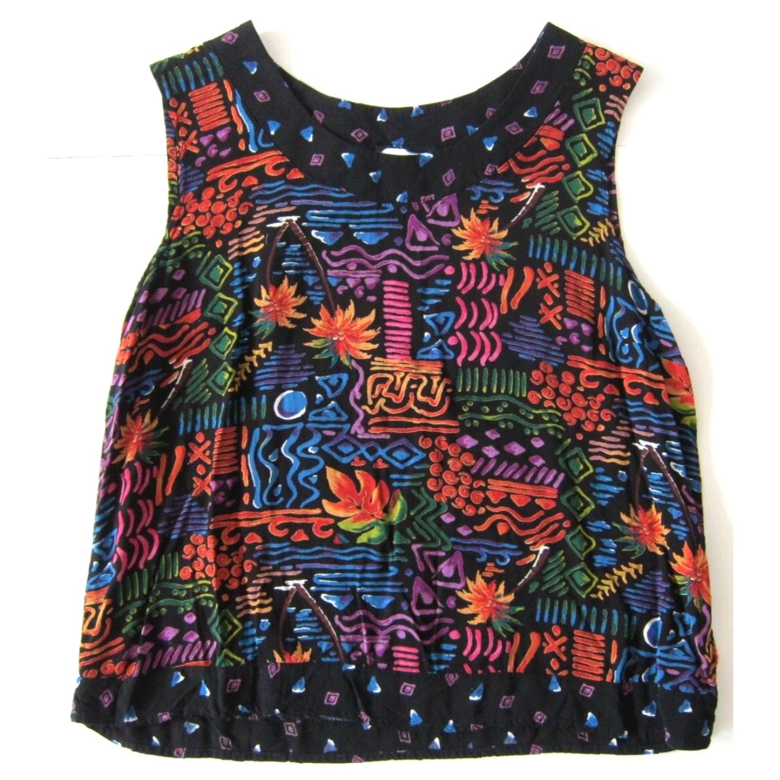 Vintage VINTAGE Units 100% Rayon Black Floral Sleeveless Tunic Tank Blouse M-L Size L / US 10 / IT 46 - 2 Thumbnail