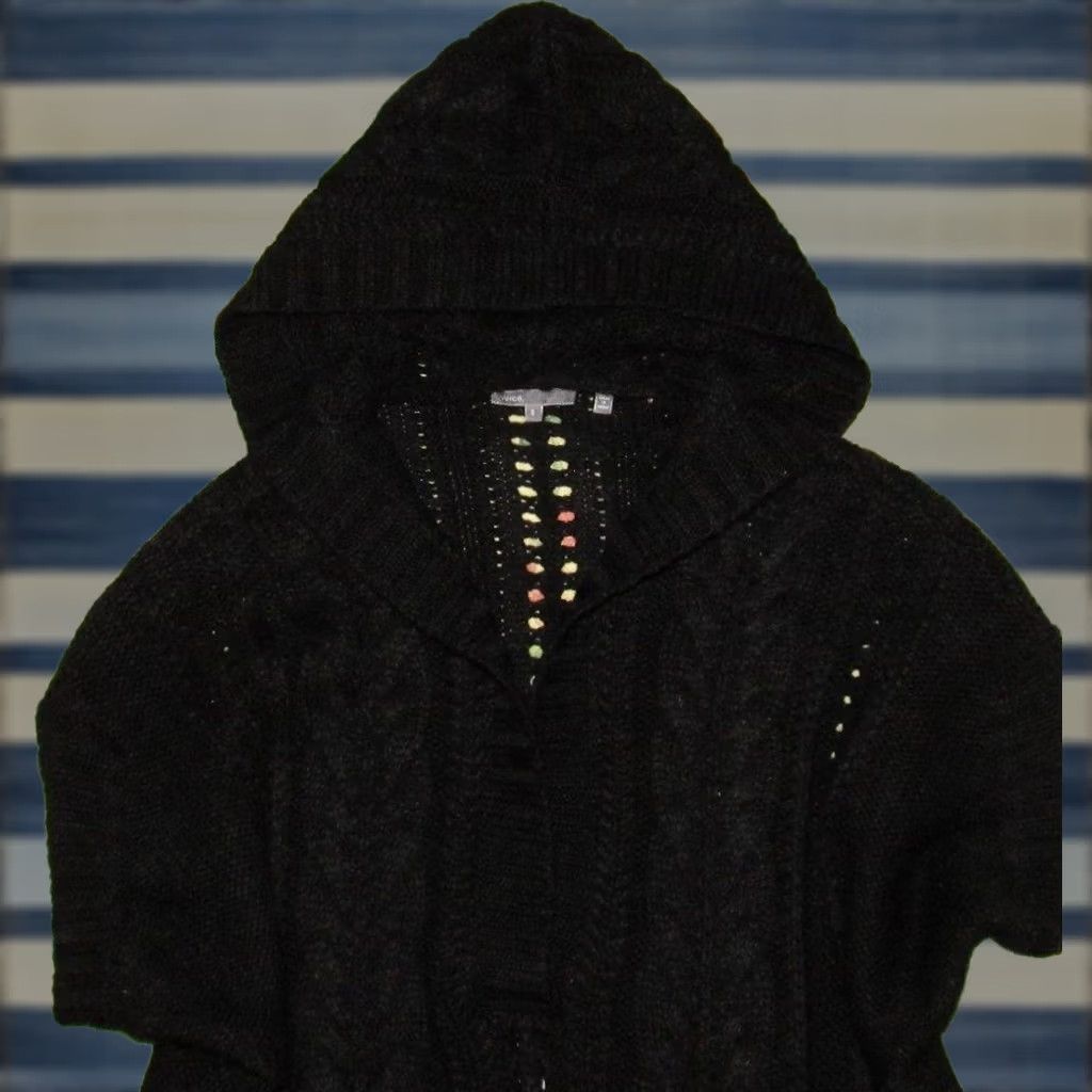 Vince Womens VINCE Black Wool Arcylic Alpaca Blend Cableknit Hooded Sweater Small S Size S / US 4 / IT 40 - 1 Thumbnail