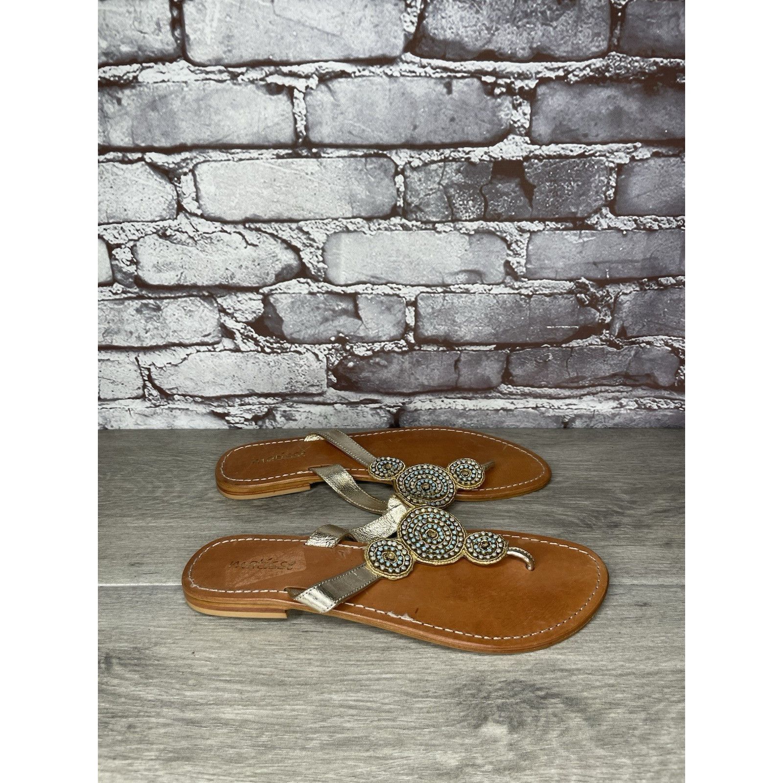 Matiere Studio Matisse Silver Leather Beaded Embellished Flat Thong Sandals Size US 11 / IT 41 - 15 Thumbnail