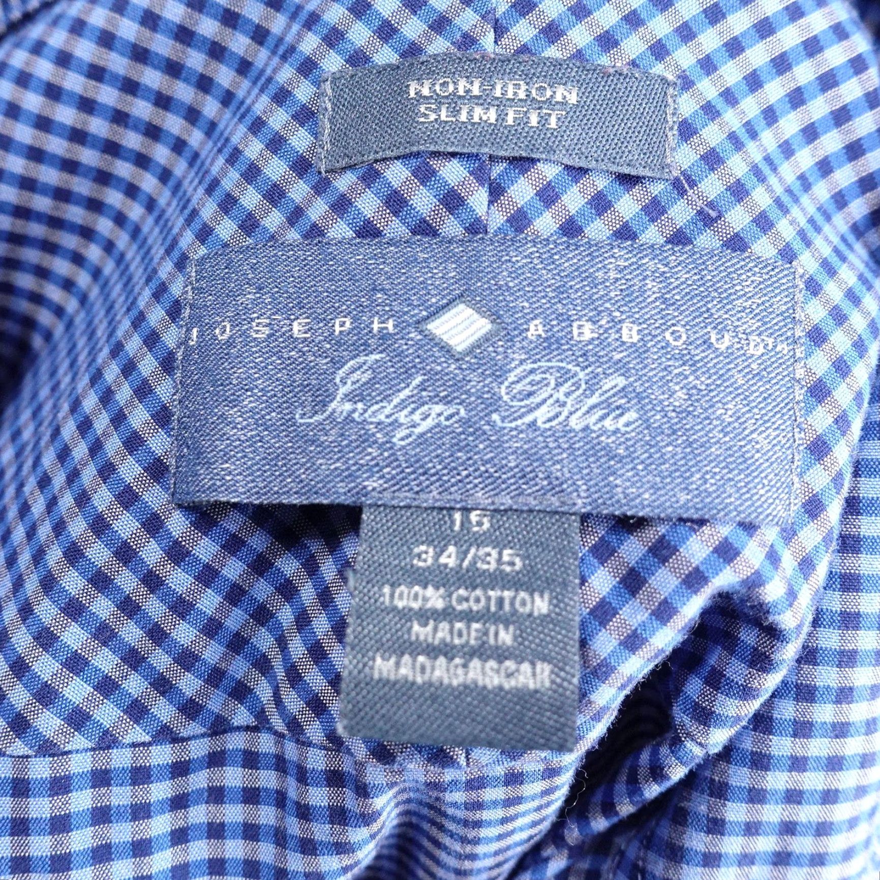 Joseph Abboud Joseph Abboud Indigo Blue Shirt Men Neck 16 Slim Non-Iron Gingham Dress 34/35 Sleeve 100% Cotton Mens Size US L / EU 52-54 / 3 - 6 Thumbnail