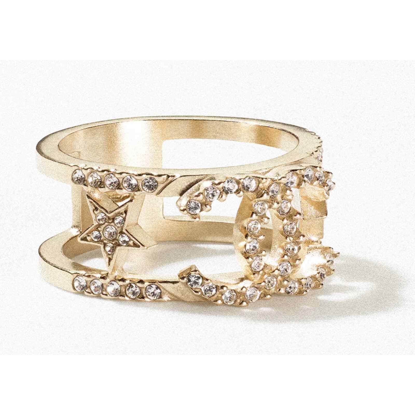 Chanel Chanel 22S Gold Crystal Star Interlocking Fashion Ring 52 6 Size ONE SIZE - 1 Thumbnail
