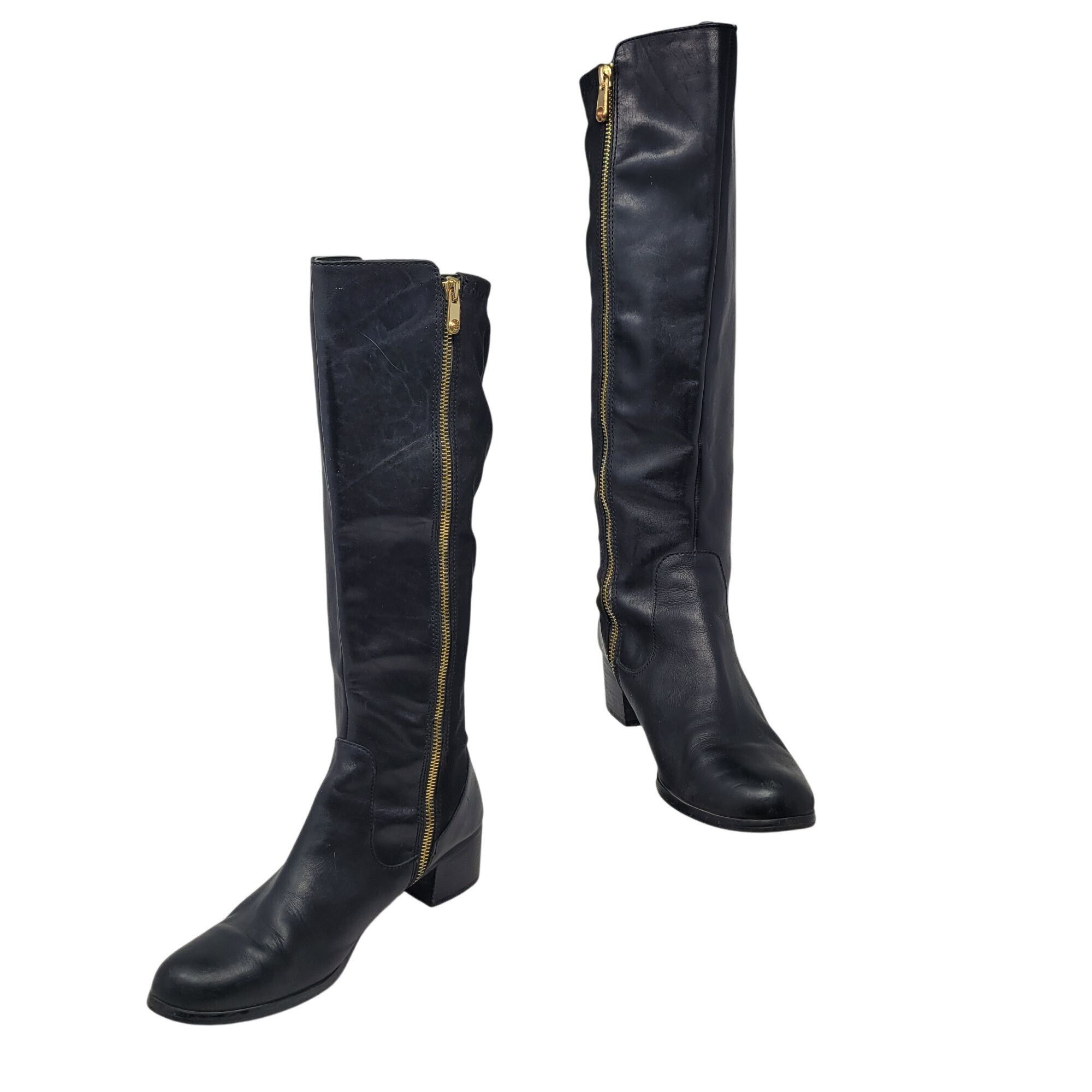 Elie Tahari Tahari Kyle Black Leather Knee-High Boots 9 Gold Zipper Stre Size US 9 / IT 39 - 10 Thumbnail