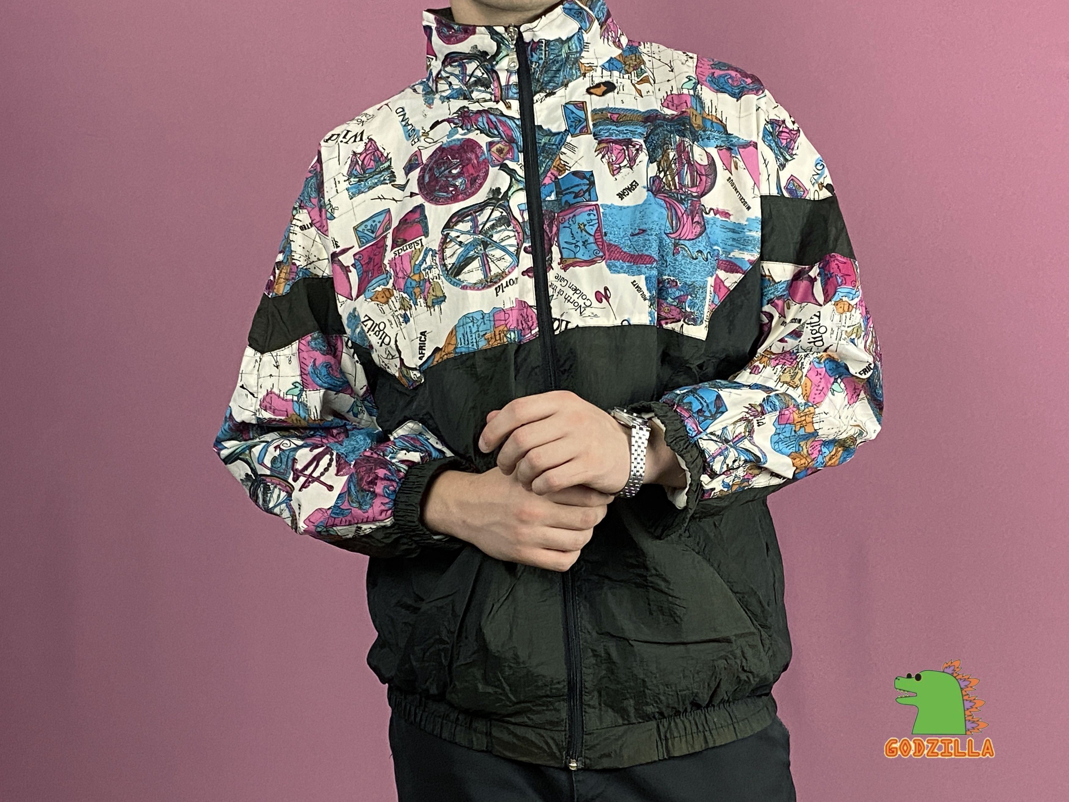 Vintage 90s Vintage Men's Abstract Windbreaker Jacket - L Size US L / EU 52-54 / 3 - 1 Thumbnail