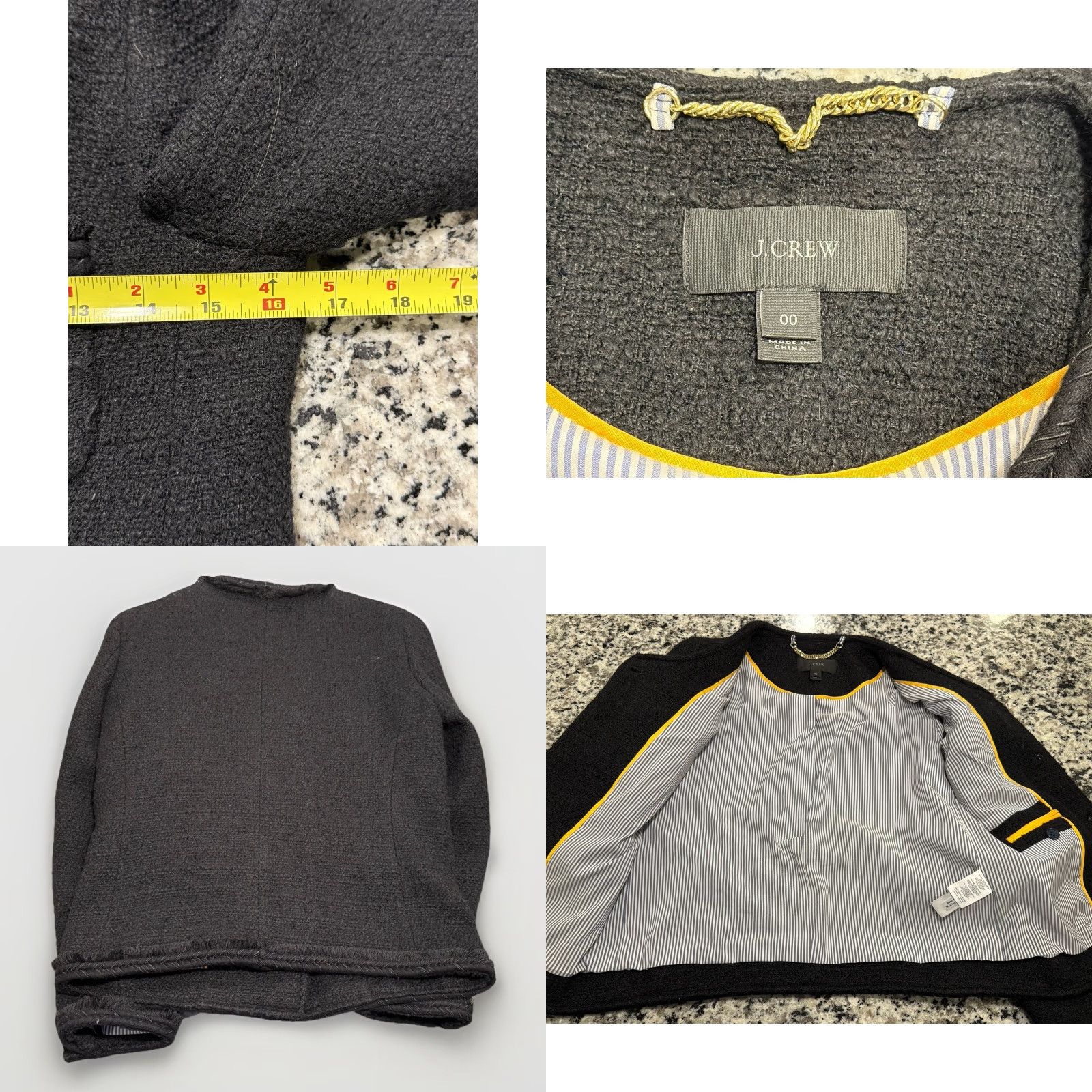J.Crew J.CREW Jacket Wool Tweed Black Gold Buttons Cropped 00 Women Front Pockets interior Pocket EUC F9995 Size XXS / US 00 / IT 34 - 8 Thumbnail