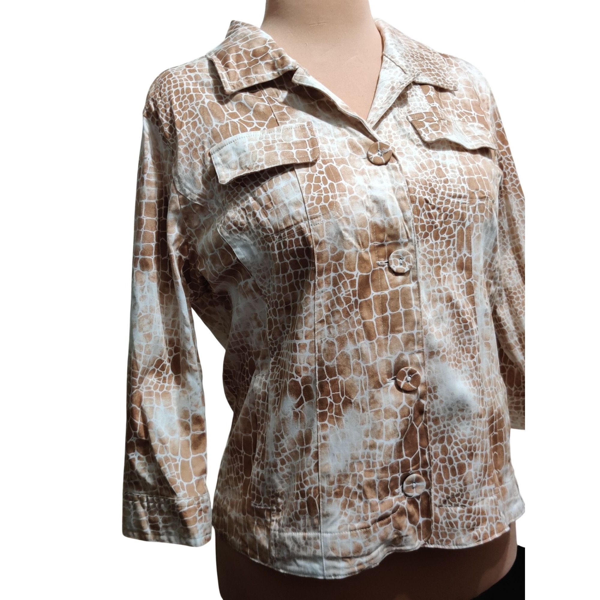 Other Sorialle Petite Size XL Tan Giraffe Print Button Front Jacke Size XL / US 12-14 / IT 48-50 - 3 Thumbnail