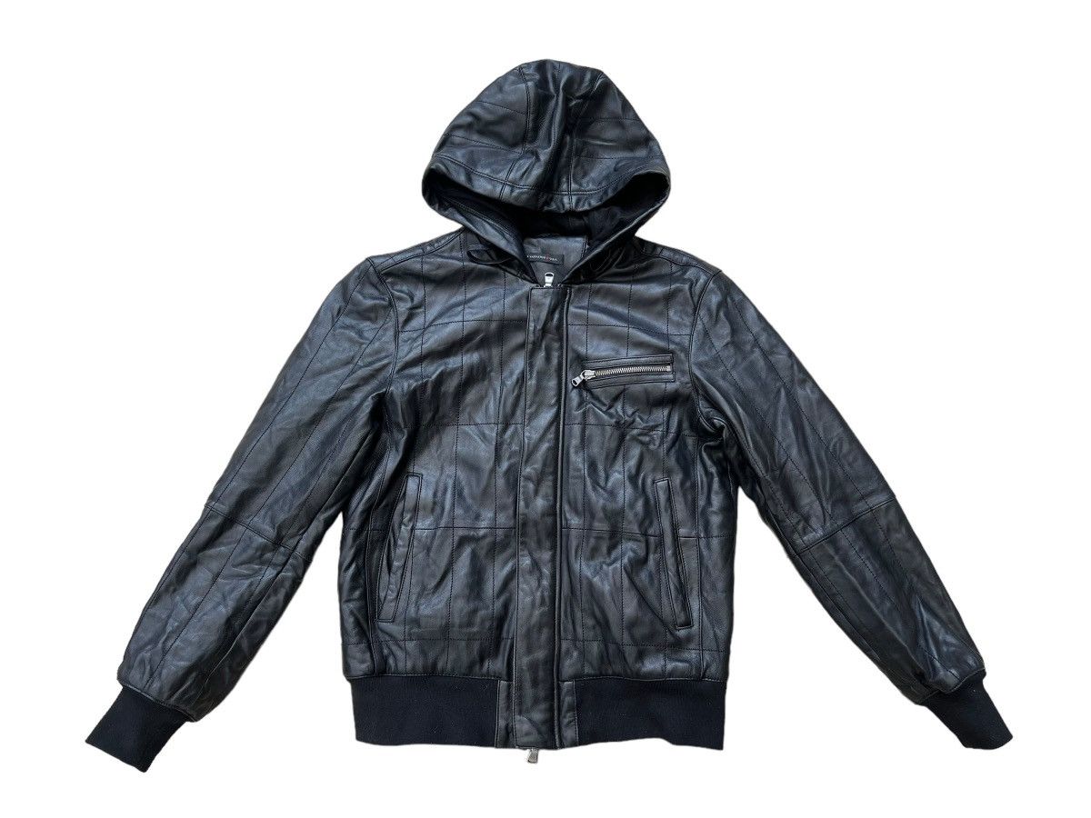 image of Fa/14 John Varvatos Black Sheep Skin Leather Jacket Hoodie, Men's (Size Small)