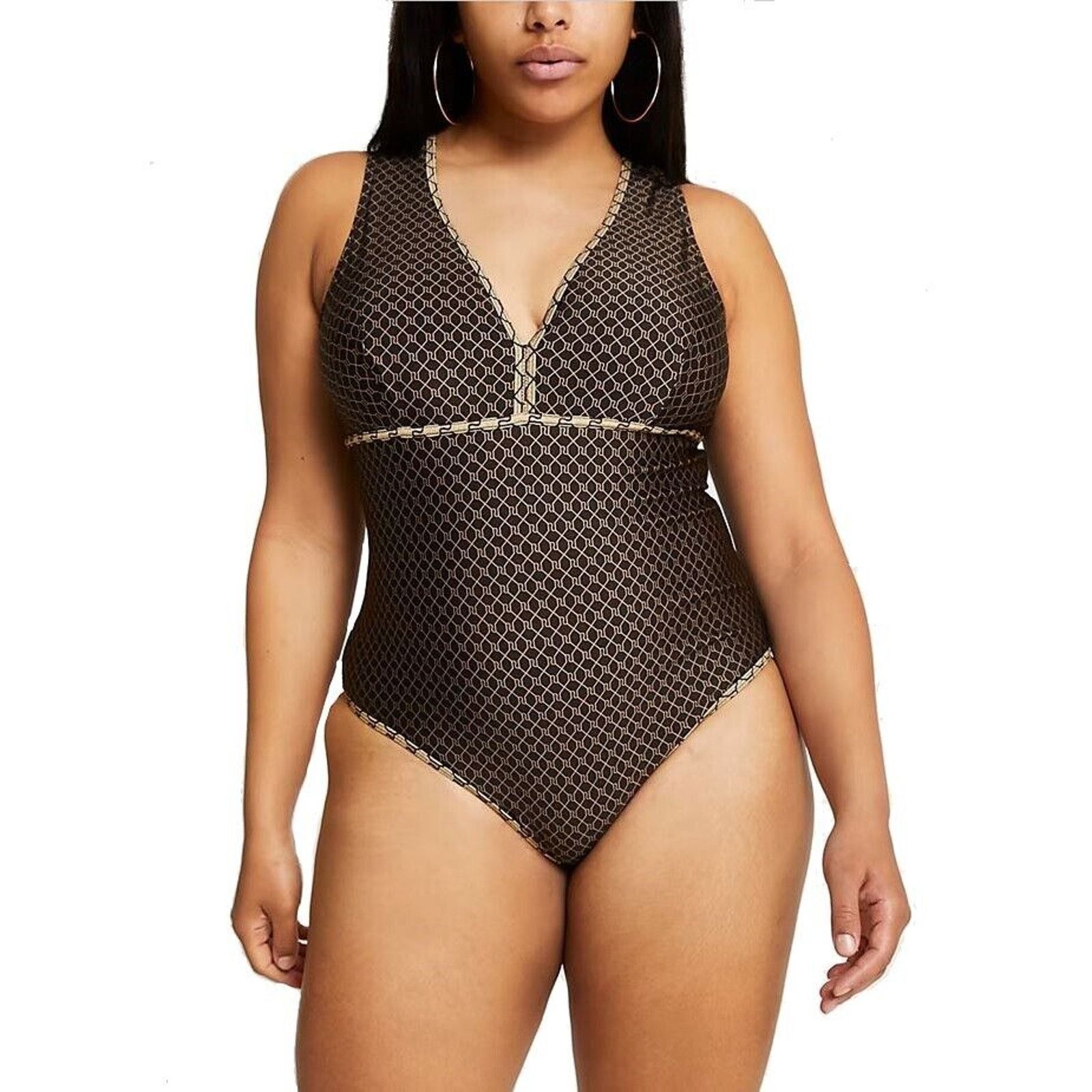 River Island River Island Women Brown One-Piece Swimsuit Plus Size US 18 Size ONE SIZE - 1 Thumbnail