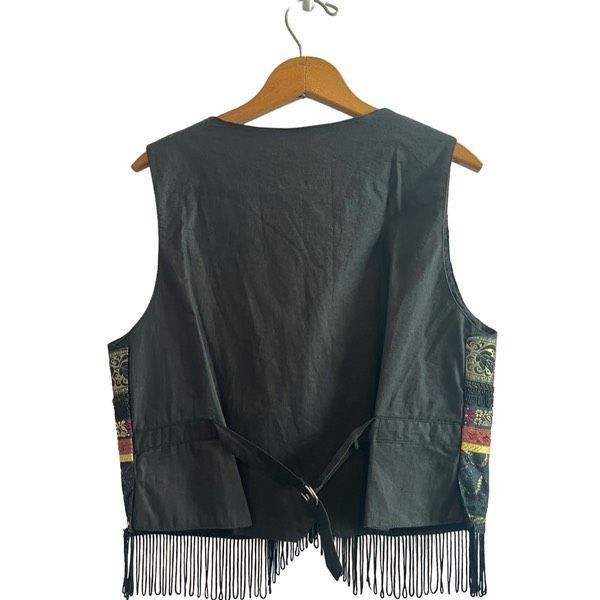 Vintage Joujou metallic tapestry fringe vintage vest Size L / US 10 / IT 46 - 2 Thumbnail