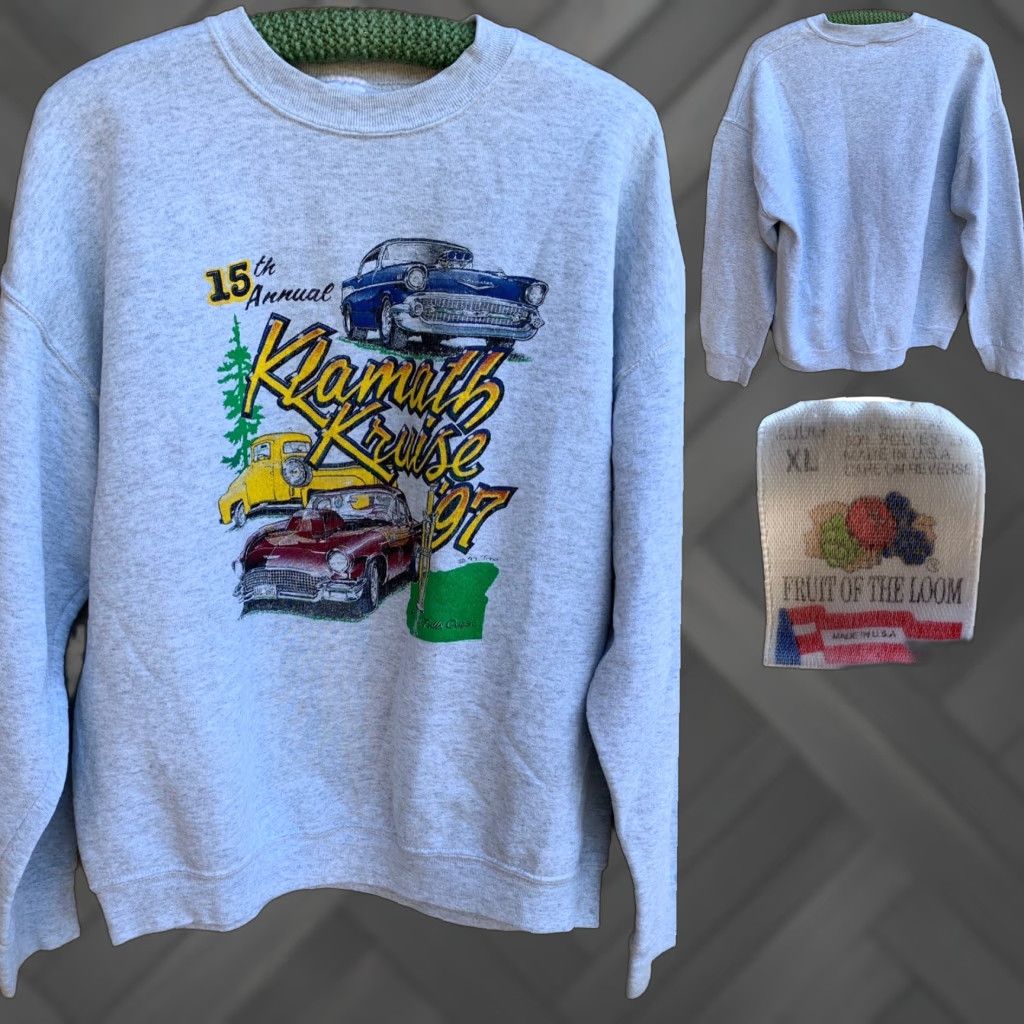 Fruit Of The Loom Vintage 15th Annual Klamath Kruise ’97 Sweatshirt Oregon 1990s XL Gray Graphic Sweatshirt Mens Size US XL / EU 56 / 4 - 1 Thumbnail