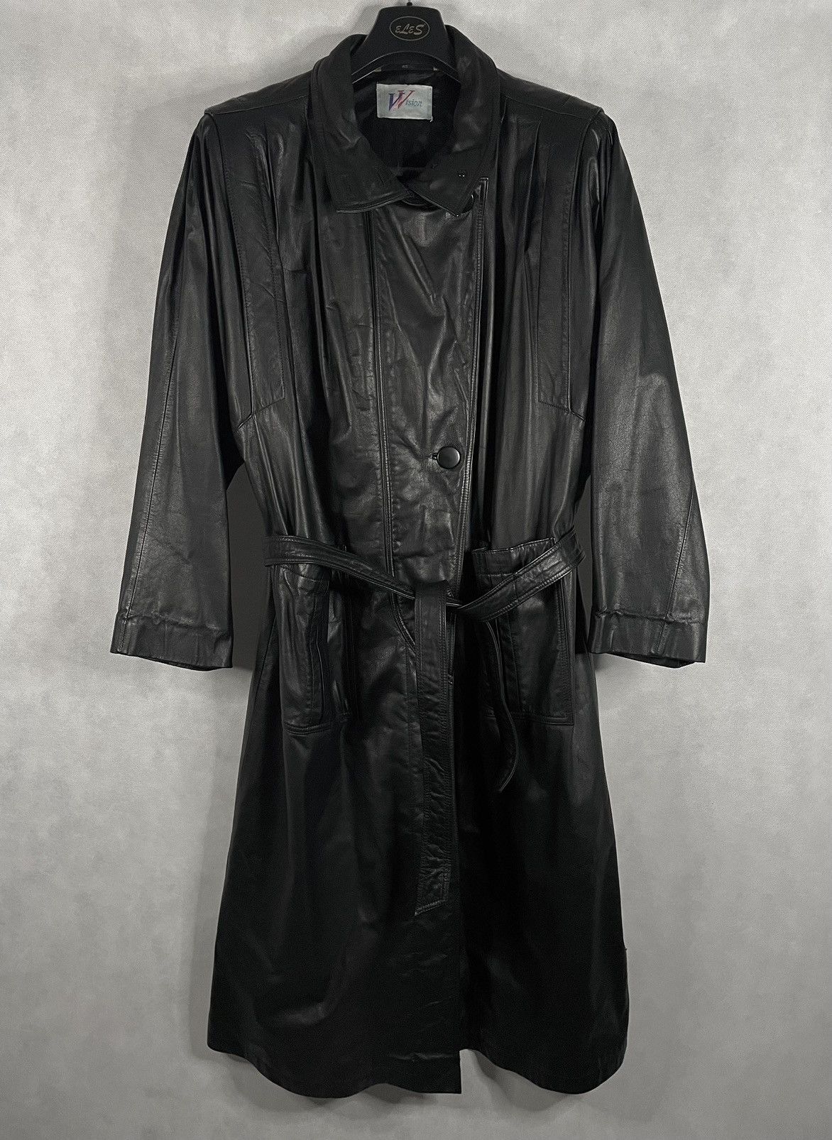 Japanese Brand × Vintage Black Vintage 90s Y2k Long Leather Belted Jacket Designer Size US L / EU 52-54 / 3 - 2 Thumbnail