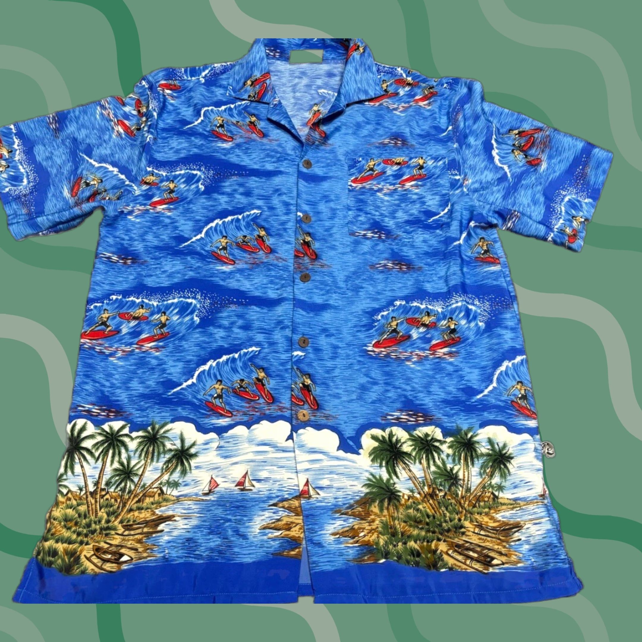 ALOHAS VINTAGE Uluwatu Hawaiian Shirt Mens L Surfboard Floral Aloha Rayon Blue N6 Shirt Size US L / EU 52-54 / 3 - 1 Thumbnail