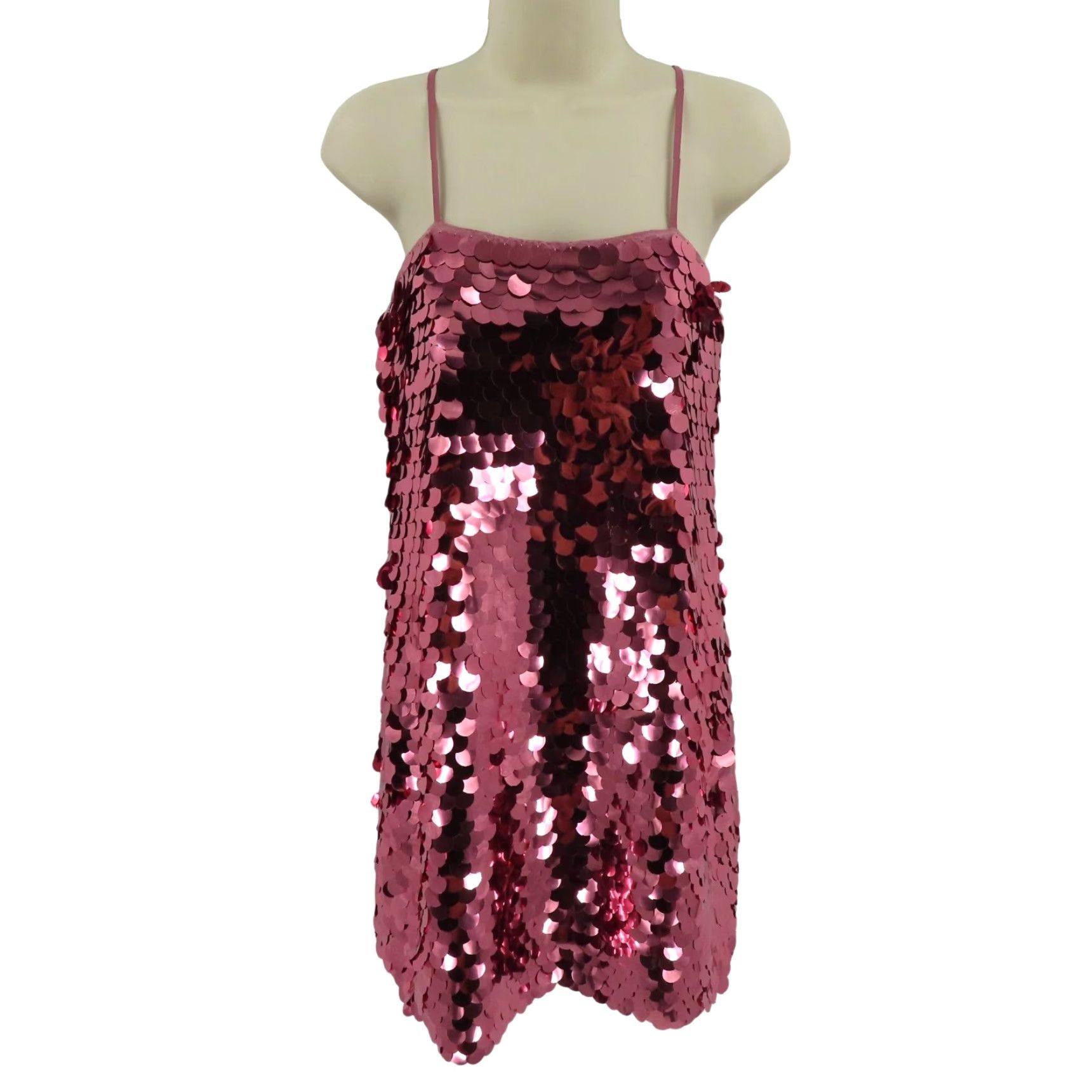 Vintage A New Day Dress Adult XS Pink Sequin Spaghetti Strap Short Shift Straps Womens Size XS / US 0-2 / IT 36-38 - 2 Thumbnail