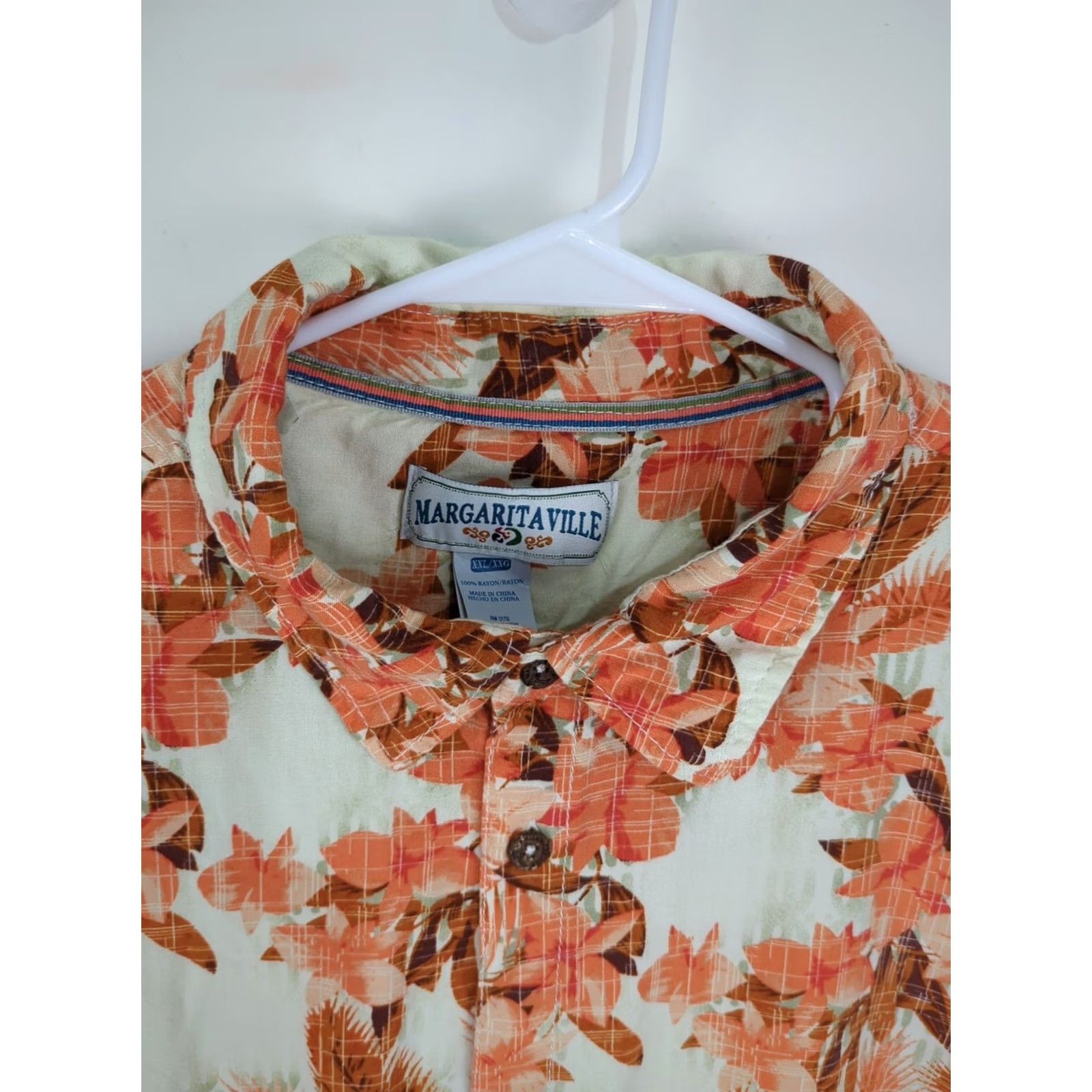 Vintage Margaritaville Hawaiian Shirt Men Orange Rayon Short Sleeve Button-Down XXL Casual Travel Relaxed Fit Size US XXL / EU 58 / 5 - 3 Thumbnail