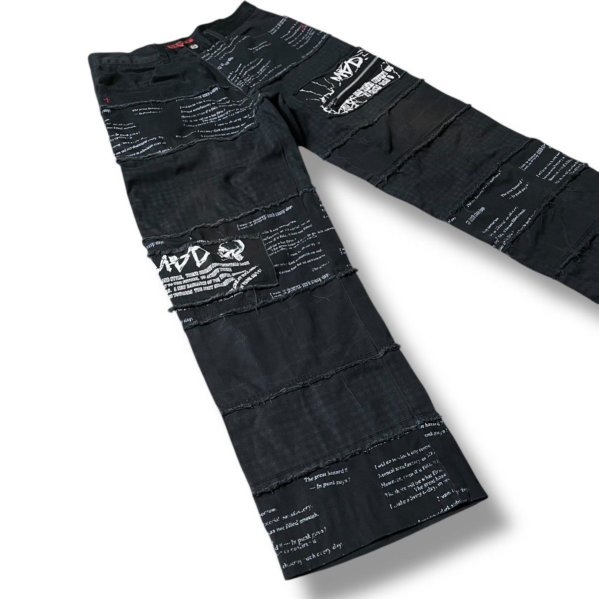 If Six Was Nine × Japanese Brand × Yasuyuki Ishii 🇯🇵☠️ MAD PUNK WORDING PATCHES SEDITIONARIES GOTHIC PANTS Size US 29 - 3 Thumbnail