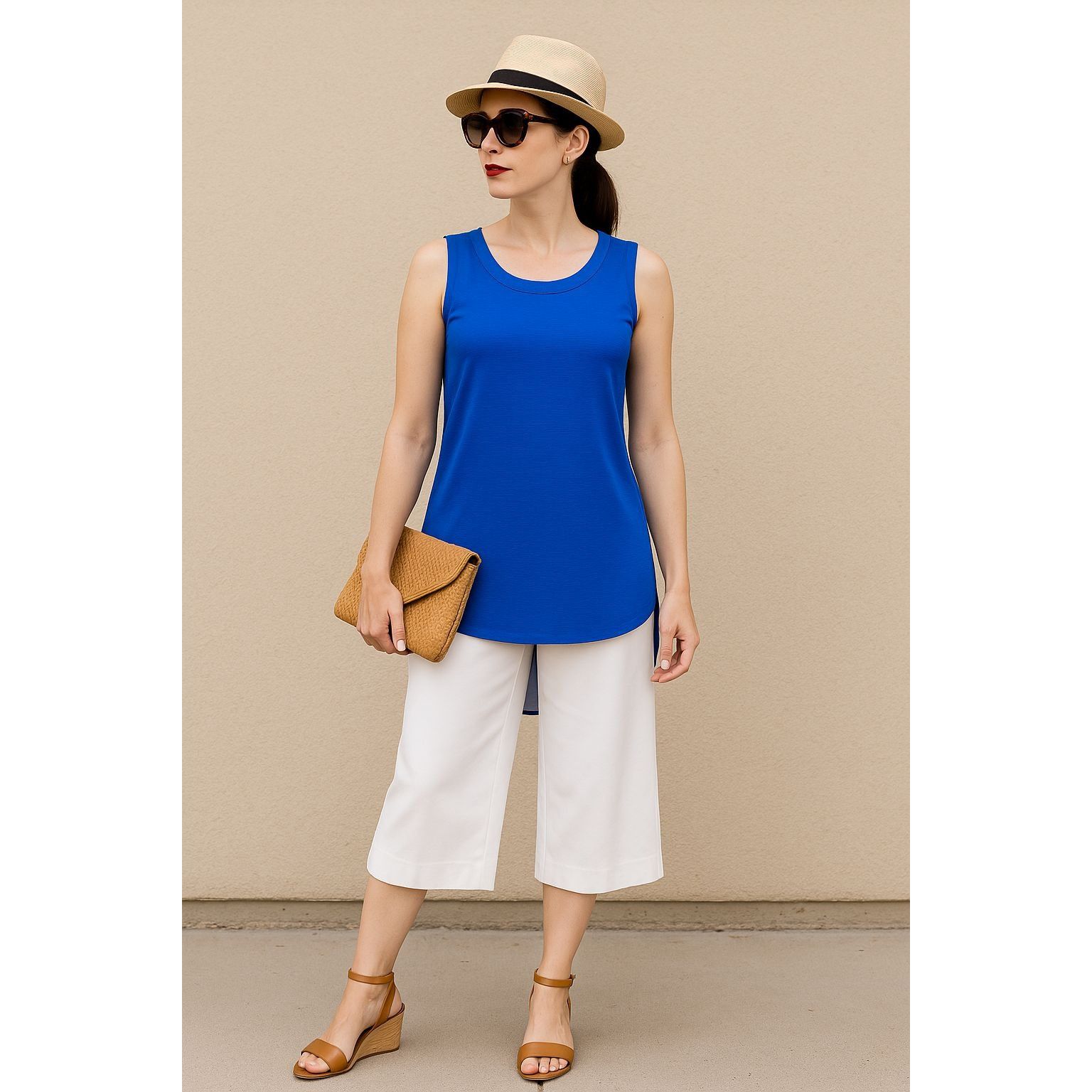 Other Adrienne Vittadini Royal Blue Tunic Top Sheer Chiffon Back Size L / US 10 / IT 46 - 1 Thumbnail
