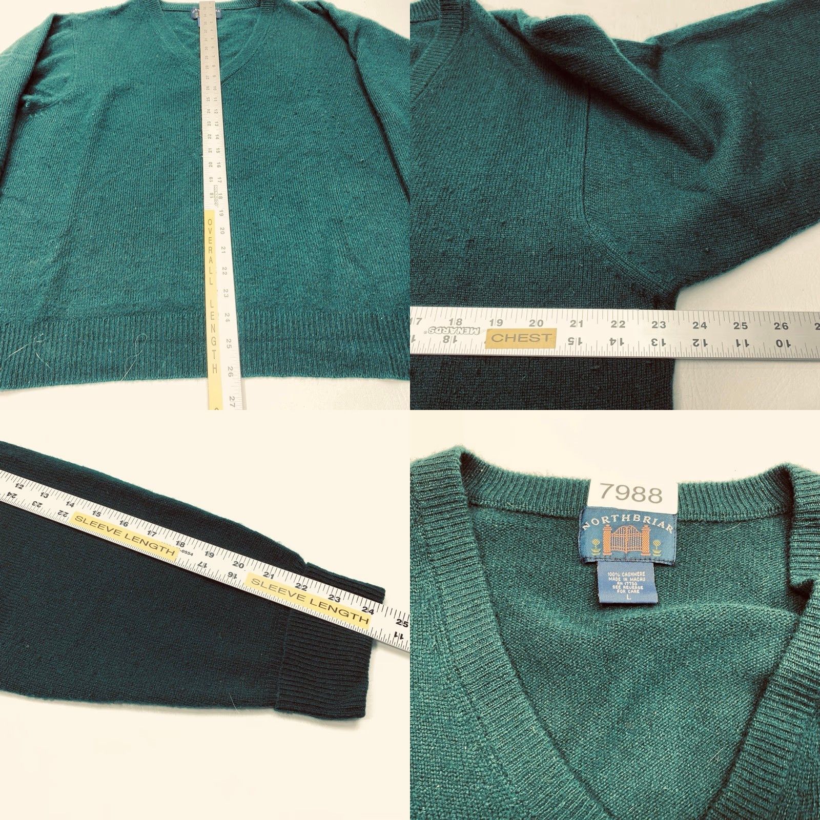 Vintage VINTAGE Northbriar 100% Cashmere V-Neck Sweater Men’s Large Green Pullover 7988 Size US L / EU 52-54 / 3 - 8 Thumbnail