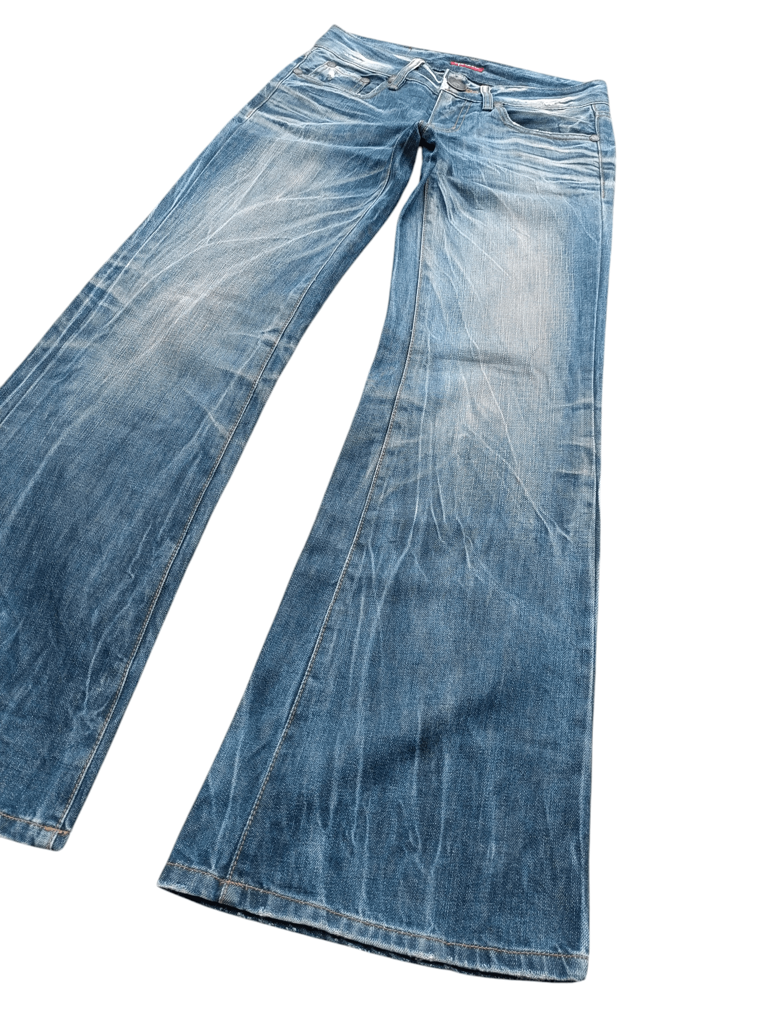 Japanese Brand × Vintage Super Flare Jeans Maraxia Whiskers Low Rise Boot Cut Size US 29 - 1 Thumbnail