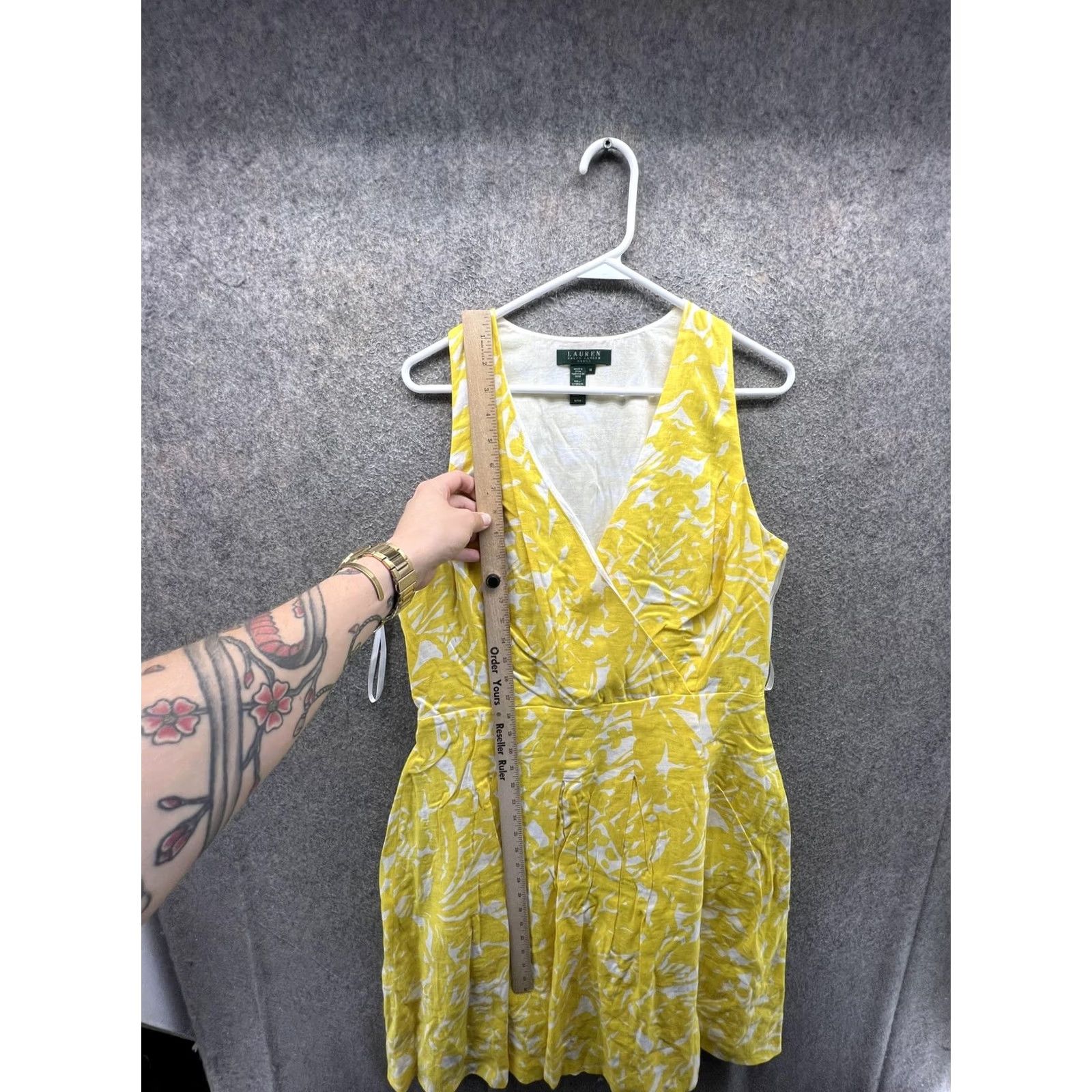 Ralph Lauren Lauren Ralph Lauren Dress Womens 14 Yellow Floral V Neck Fit & Flare Sundress Size XL / US 12-14 / IT 48-50 - 5 Thumbnail