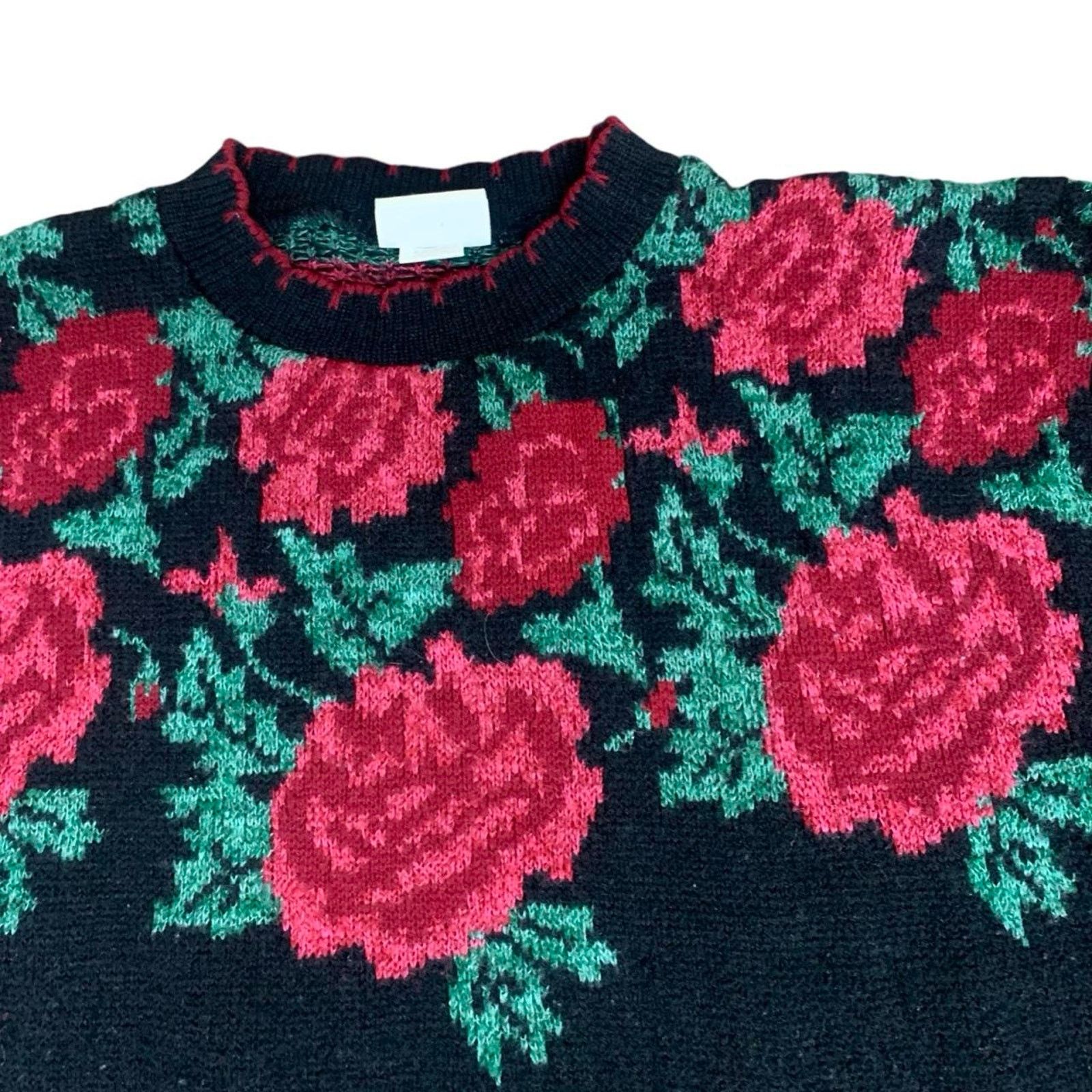 Vintage Vintage 90s Knit Rose Sweater Size M / US 6-8 / IT 42-44 - 2 Thumbnail