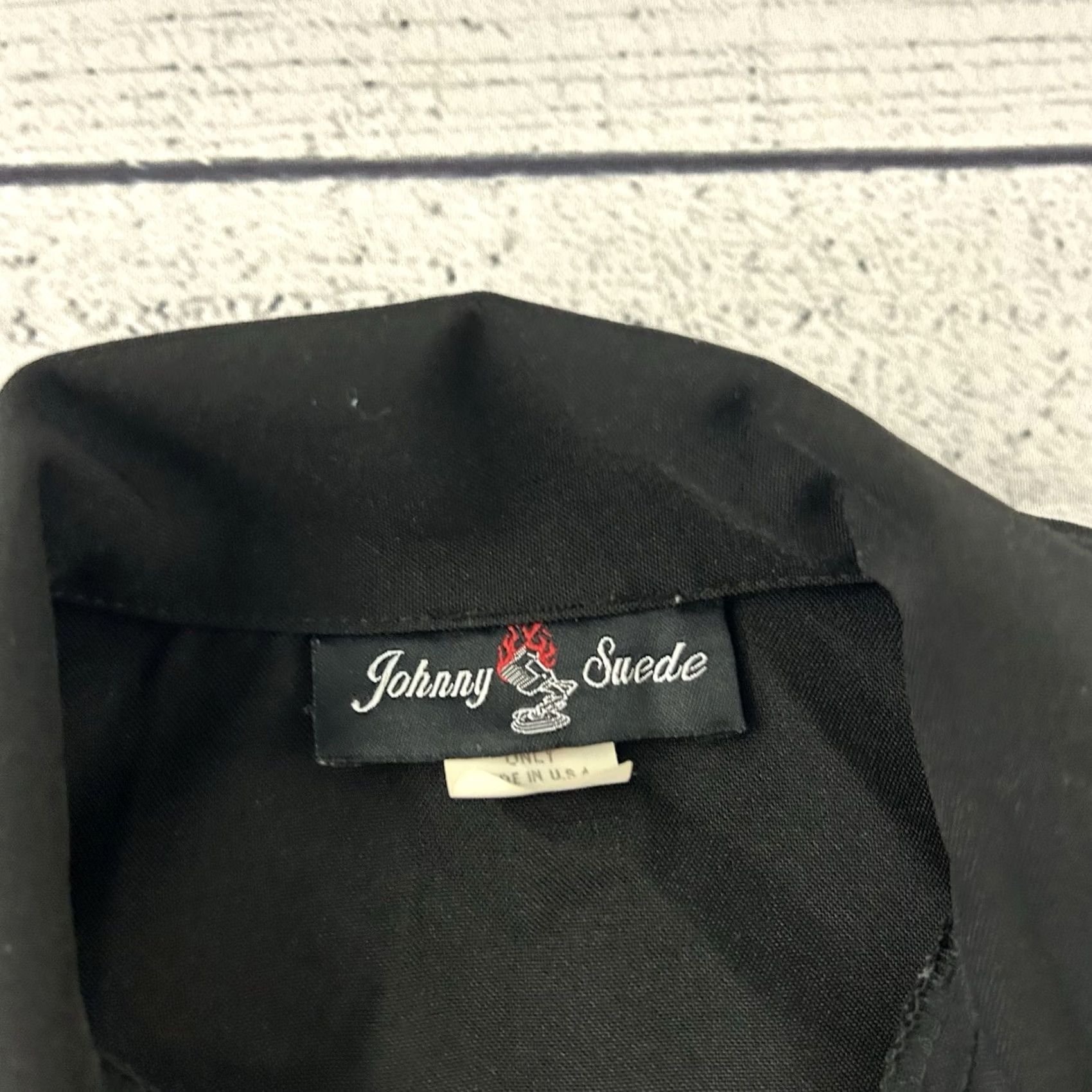 Vintage Johnny Suede Shirt Button-Up Short Sleeve Embroidered Flames Black L Mens Large Size US L / EU 52-54 / 3 - 2 Thumbnail
