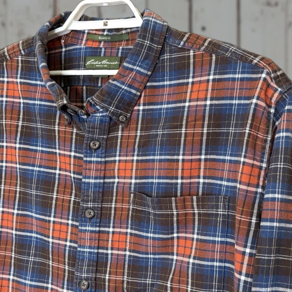 Eddie Bauer Eddie Bauer Flannel Button Down Shirt Mens 3XL Orange Blue White Plaid Relaxed Fit Long Sleeve Collared 100% Cotton Mens Size US XXL / EU 58 / 5 - 1 Thumbnail