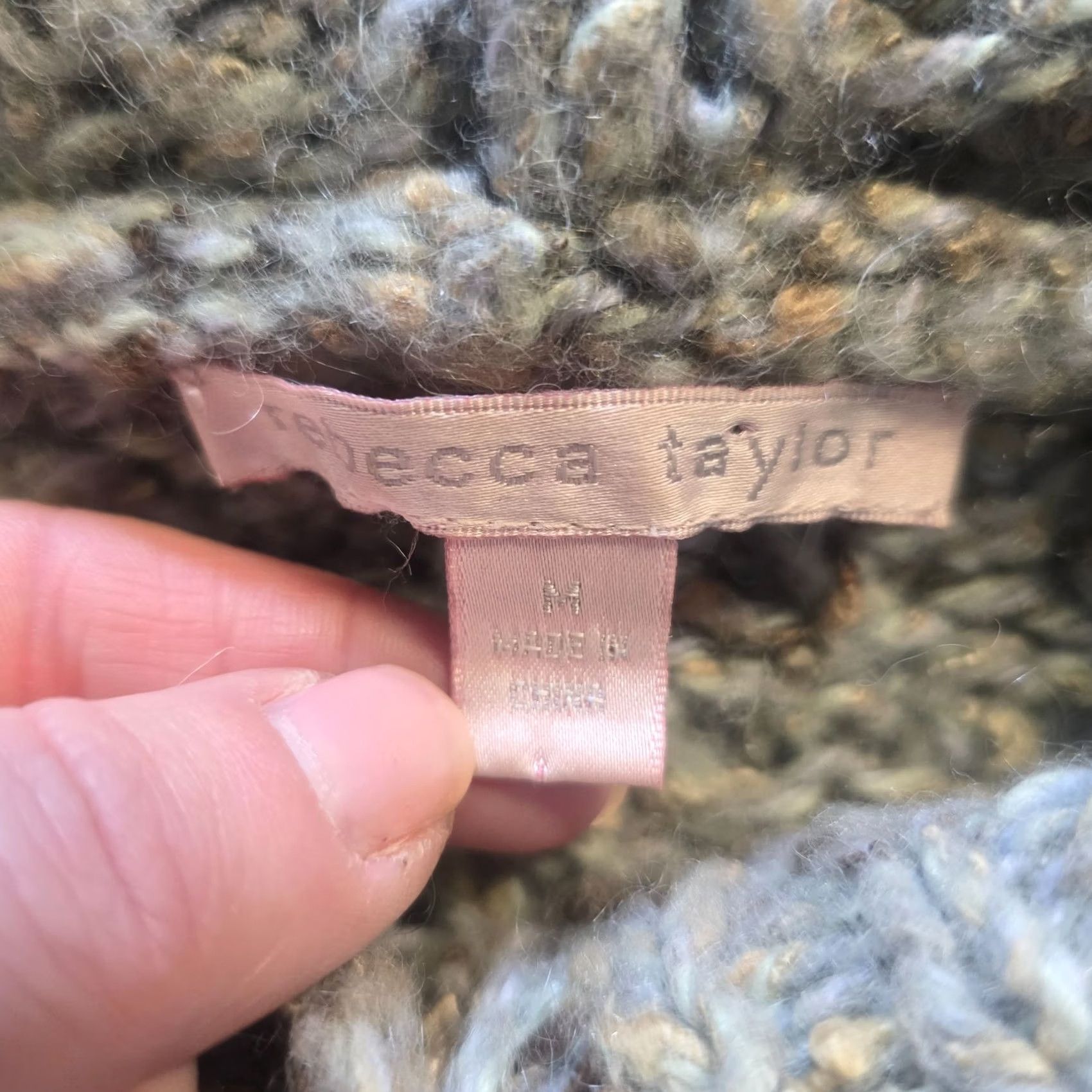 Rebecca Taylor Rebecca Taylor Sweater Cardigan Womens Medium Green Wool Mohair Crochet Hooded Knit Open-Nit High Neck Long Sleeve Size L / US 10 / IT 46 - 5 Thumbnail