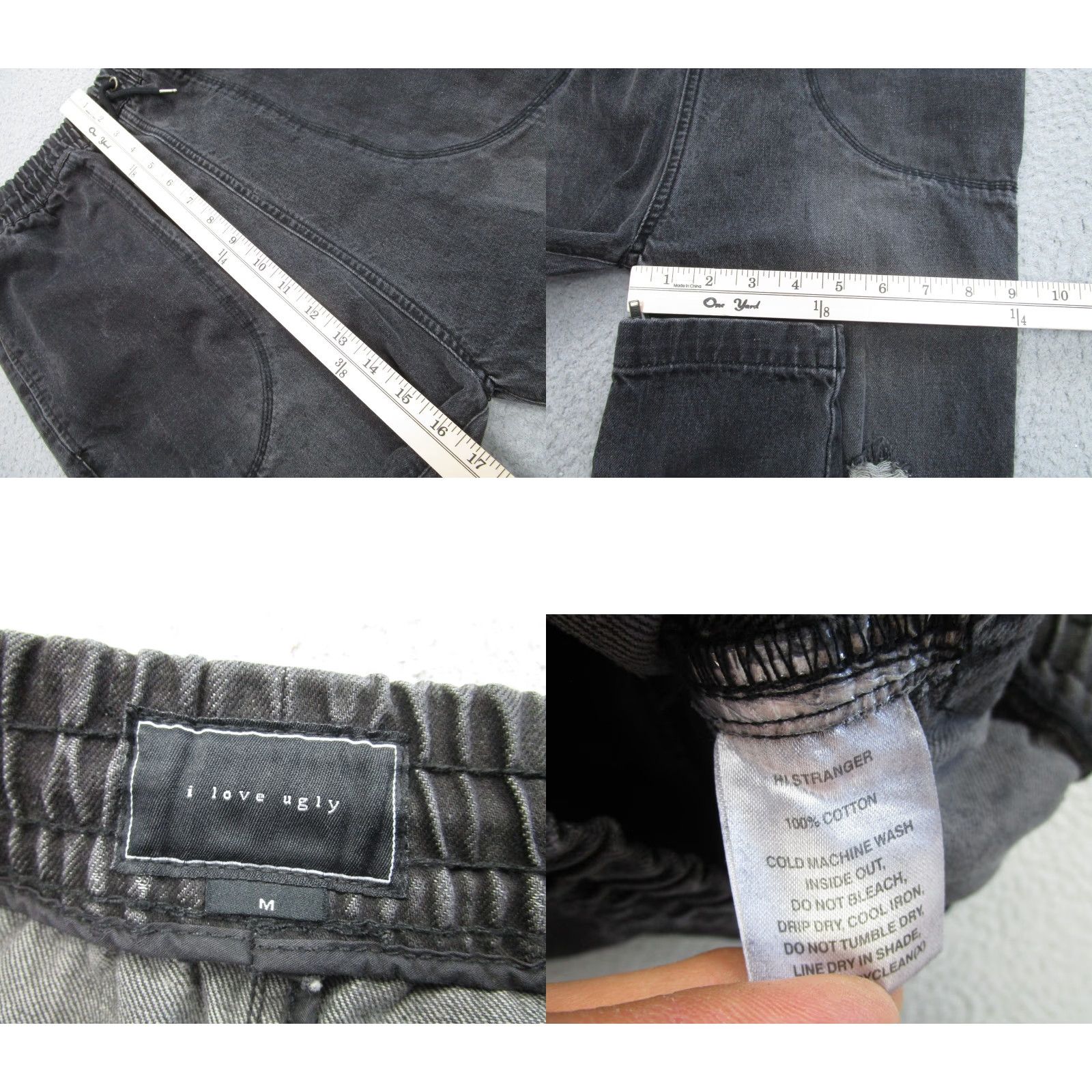 I Love Ugly VINTAGE I Love Ugly Men's Jogger Pants 31 Inch Waist Size M Black Distressed Denim Tapered Zippered Ankle Pockets Size US 31 - 8 Thumbnail
