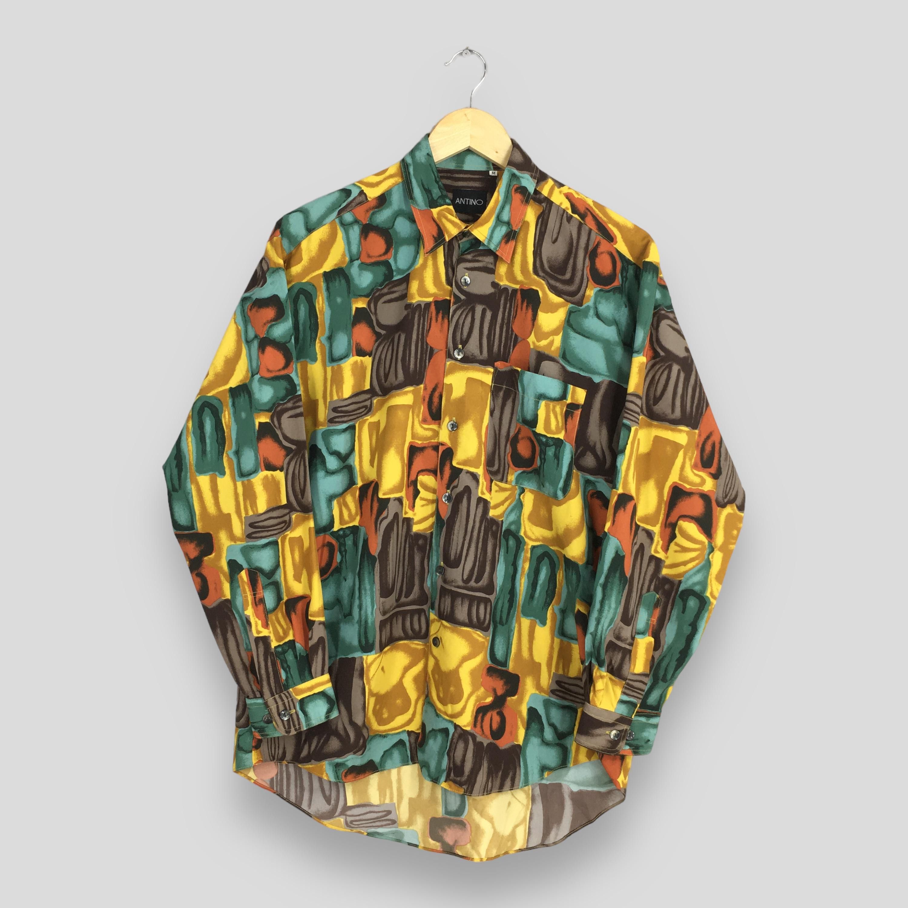 Vtg Psychedelic Men Casual Oxfords Multicolor Shirt Medium