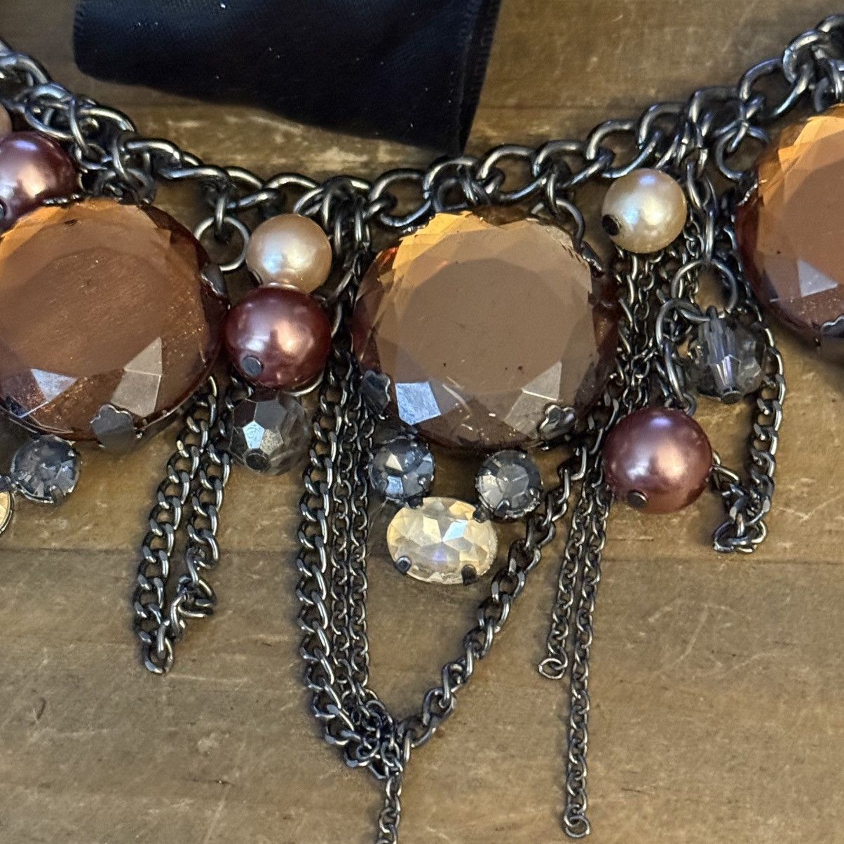 Other Silver tone amber rhinestones and pearls ribbon necklace Size ONE SIZE - 4 Thumbnail
