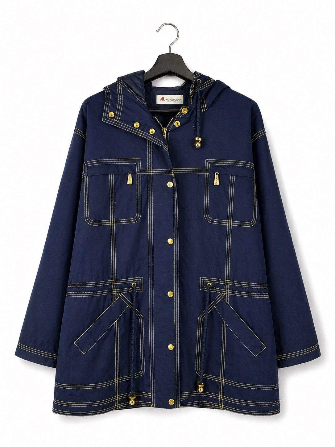 Andreluciano Andre Luciano Navy Hooded Jacket Gold Stitching Windbreaker Size US M / EU 48-50 / 2 - 1 Thumbnail