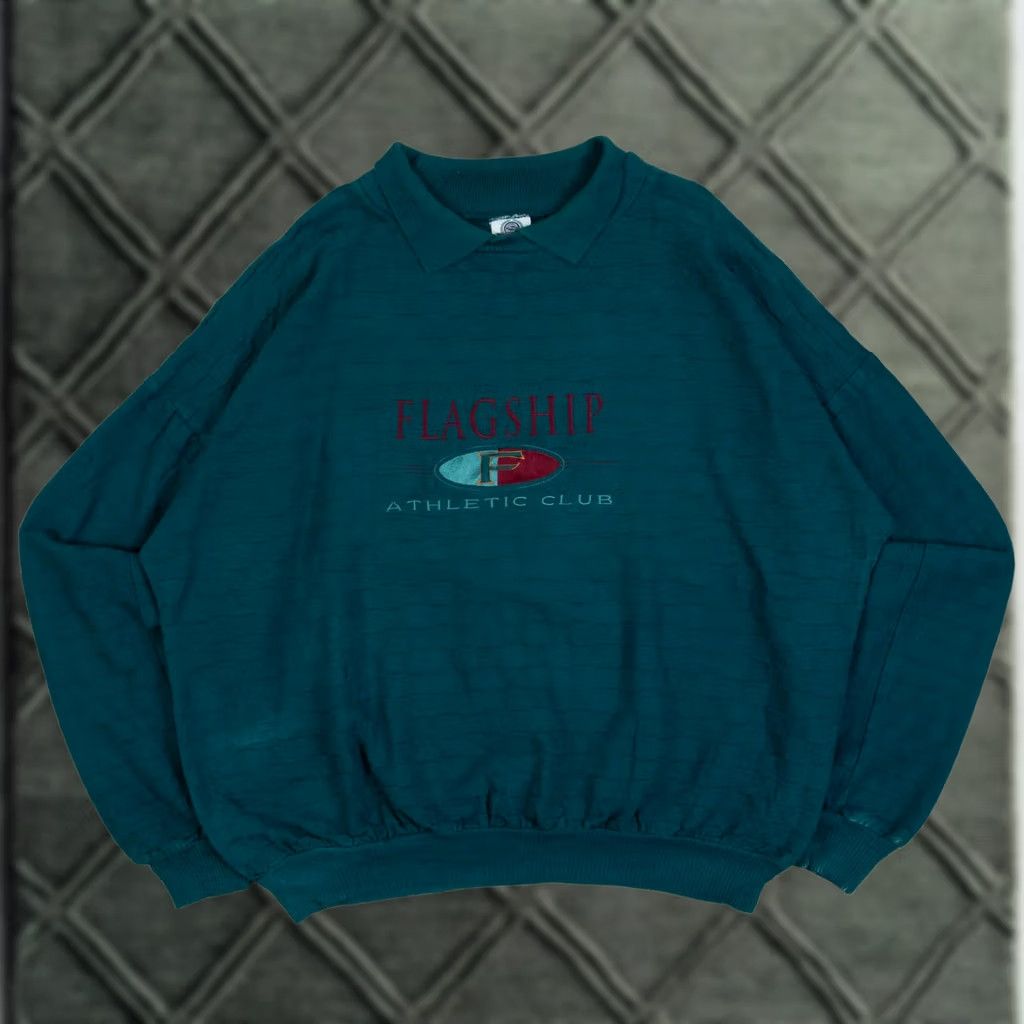 Altea VINTAGE 90s Flagship Structured Collared Sweatshirt Mens Dark Teal 2XL Cotton Logo Pullover Sweatshirt Size US XXL / EU 58 / 5 - 1 Thumbnail