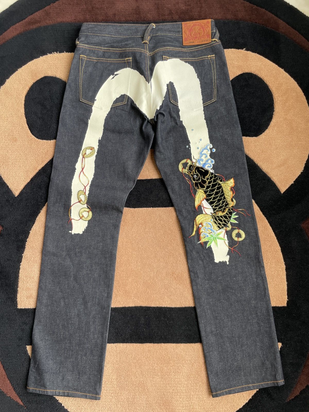 EVISU white daicock Koi style denim jeans！size：31x34