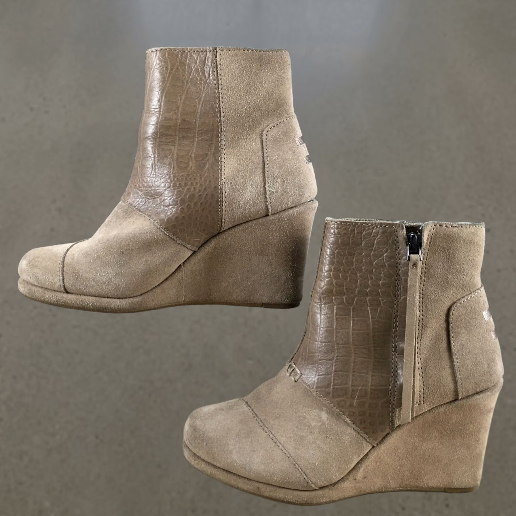 Toms TOMS Boots Womens 5.5 Casual Side Zip Wedge Ankle Bootie Brown Suede Vintage No Size US 6 / IT 36 - 1 Thumbnail