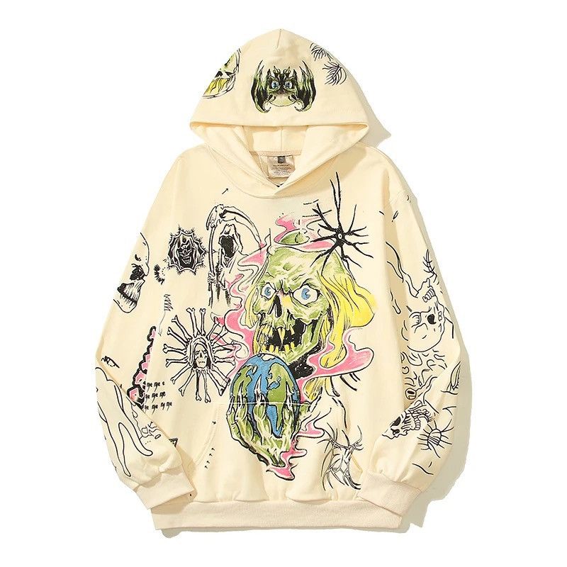 Vintage Skeleton Graffiti Terry Material Pullover Hoodie Size US M / EU 48-50 / 2 - 2 Thumbnail