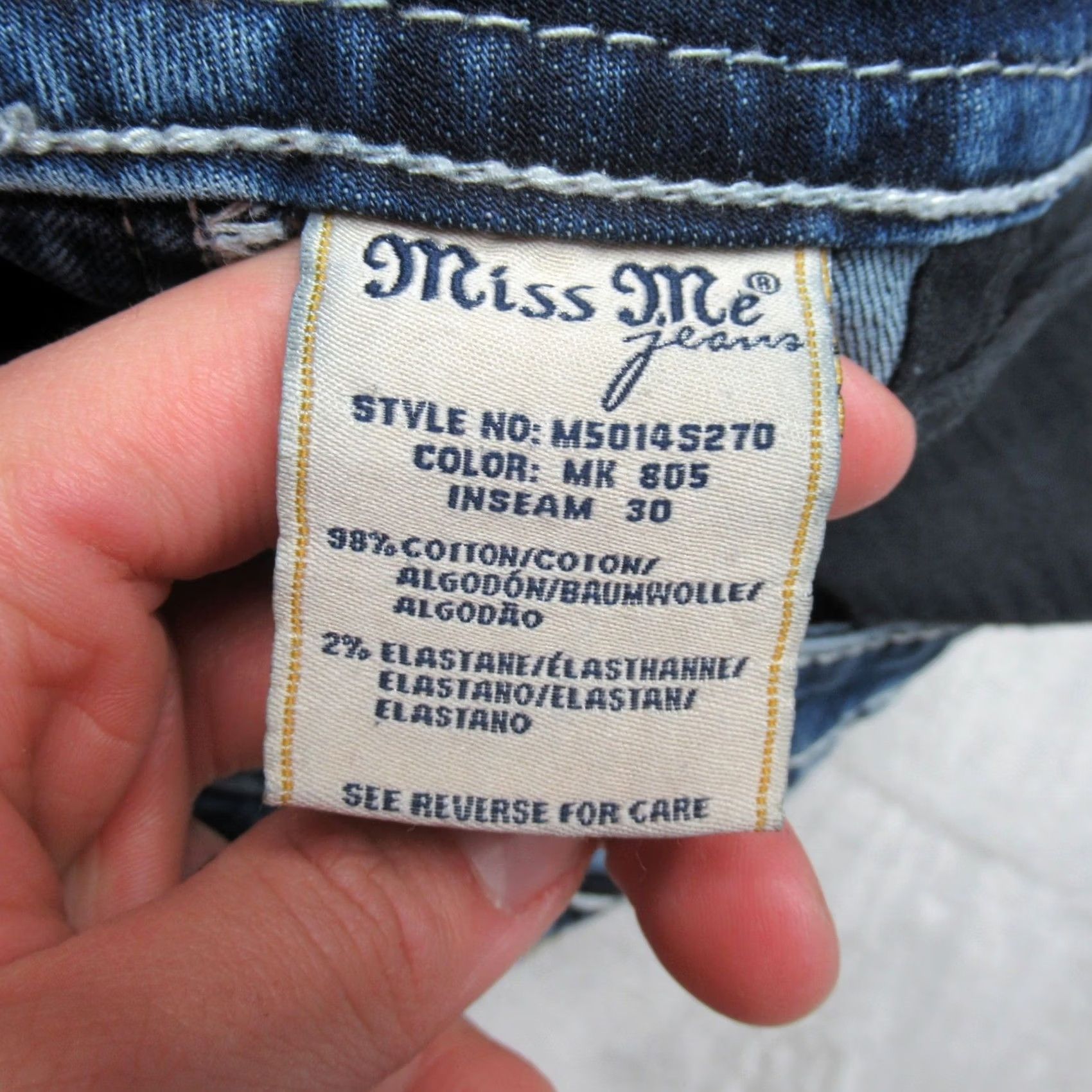 Miss Me Miss Me Jeans Womens Skinny Medium Wash Blue Denim Embellished Whisker Fade 29x28 Size 29" - 4 Thumbnail