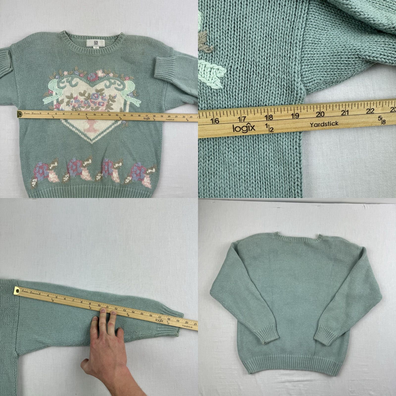 Vintage VINTAGE Womens Sweater Pullover Knit Long Sleeve Crew Neck Floral Pattern 90s Green Size M Size M / US 6-8 / IT 42-44 - 8 Thumbnail