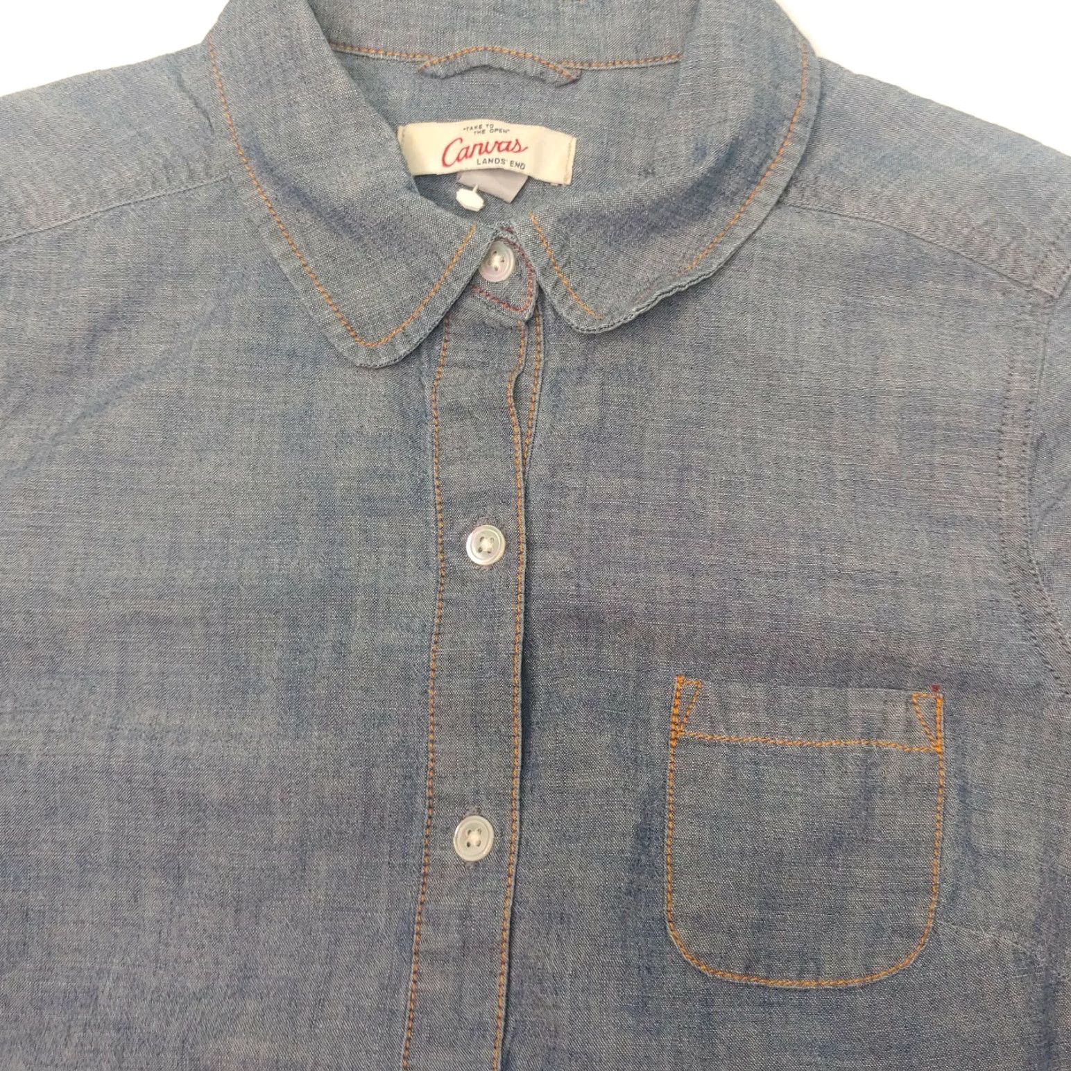 Lands' End Lands' End Shirt Dress Womens 2 Chambray Button Collar Blue Long Sleeve Dress Length Knee Length Casual Business Party/Cocktail Travel Womens Size XS / US 0-2 / IT 36-38 - 2 Thumbnail